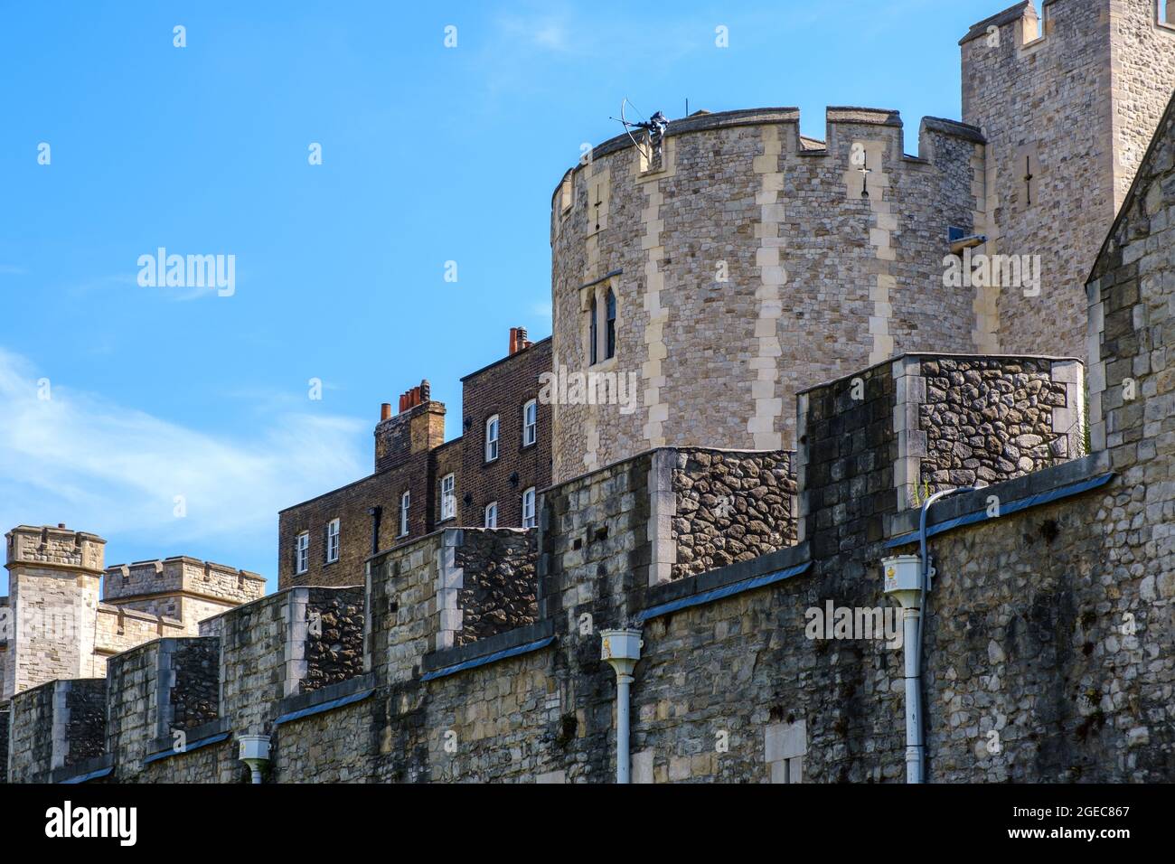 Staycation idea. Beauchamp Tower, west side of the Tower of London Complex, part of the brick & stone defensive inner wall to the Tower of London. Stock Photo