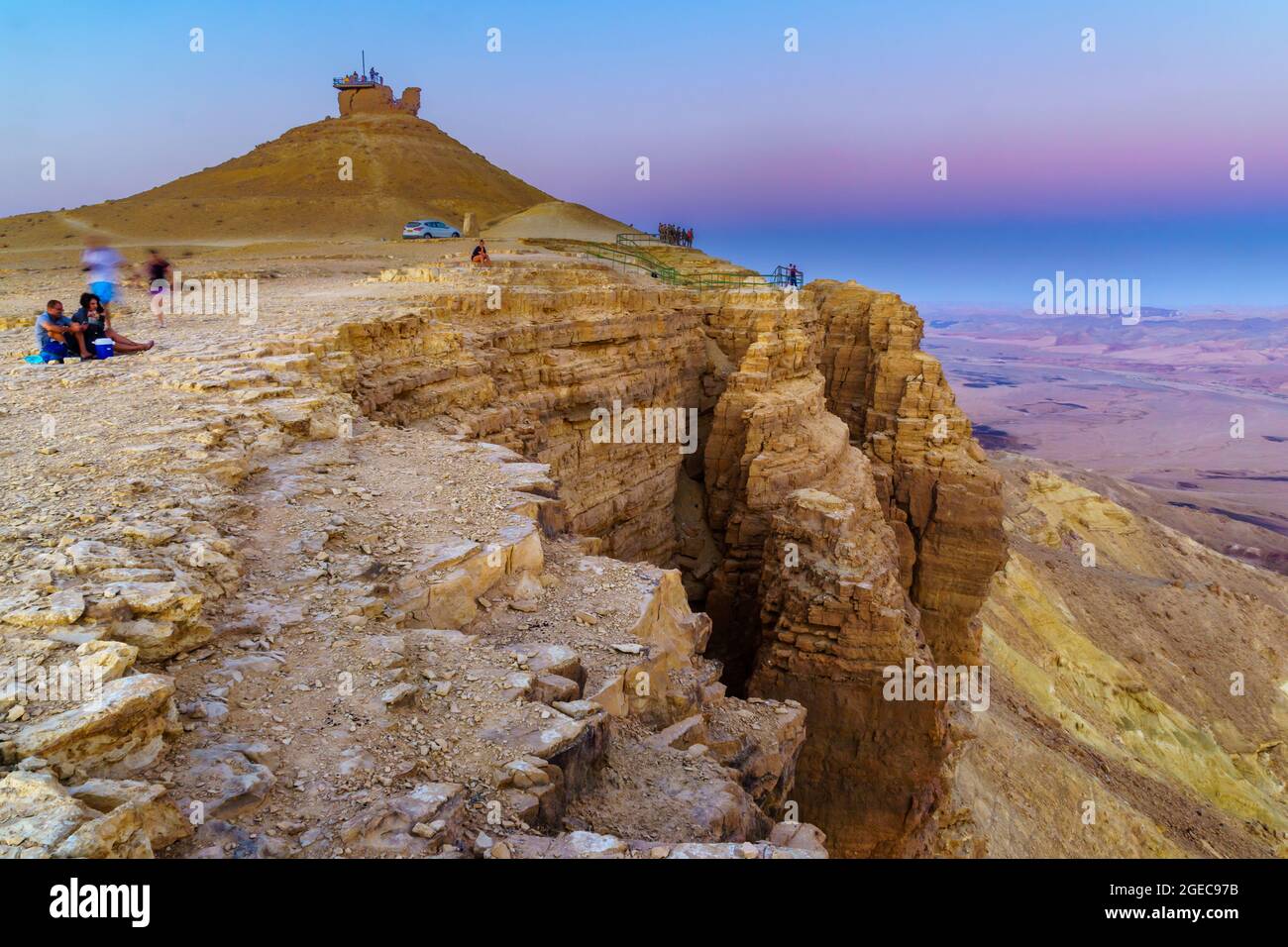 Mitzpe Ramon Mitzpe Ramon, Israel - August 10, 2021: Sunset view, with visitors, of ...