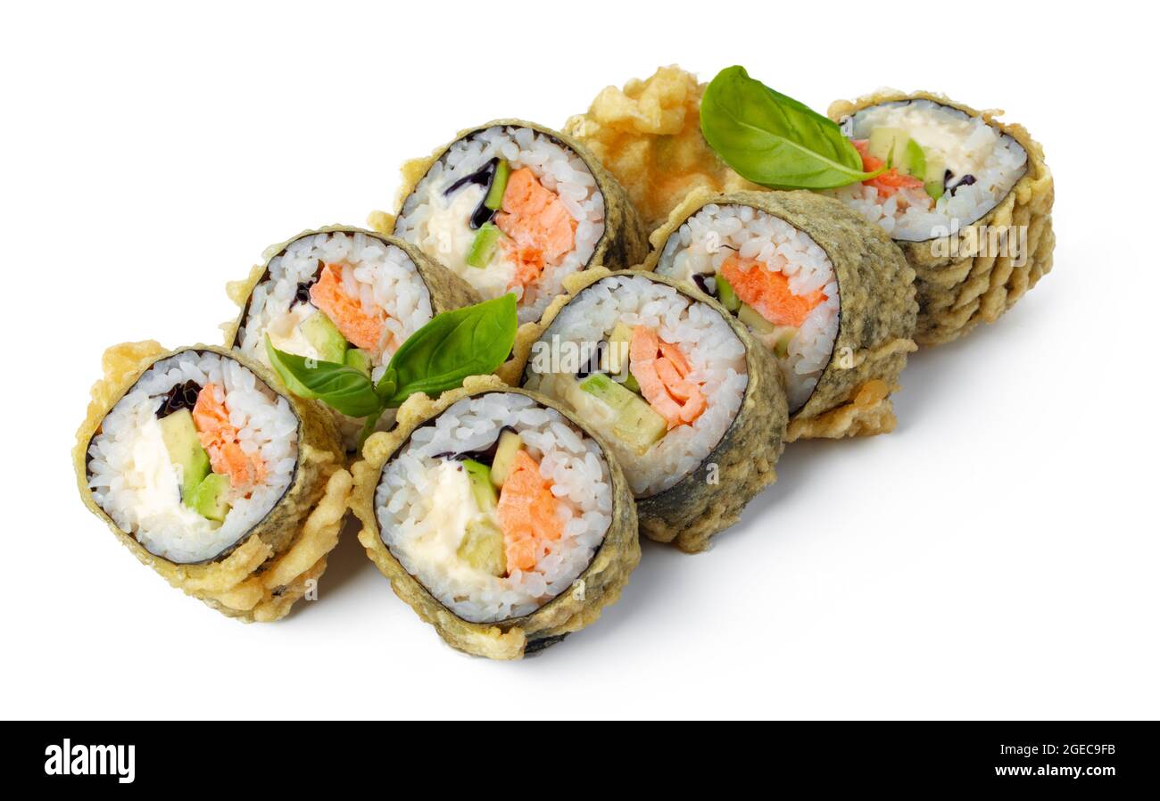 Japanese sushi tempura roll isolated on white Stock Photo Alamy