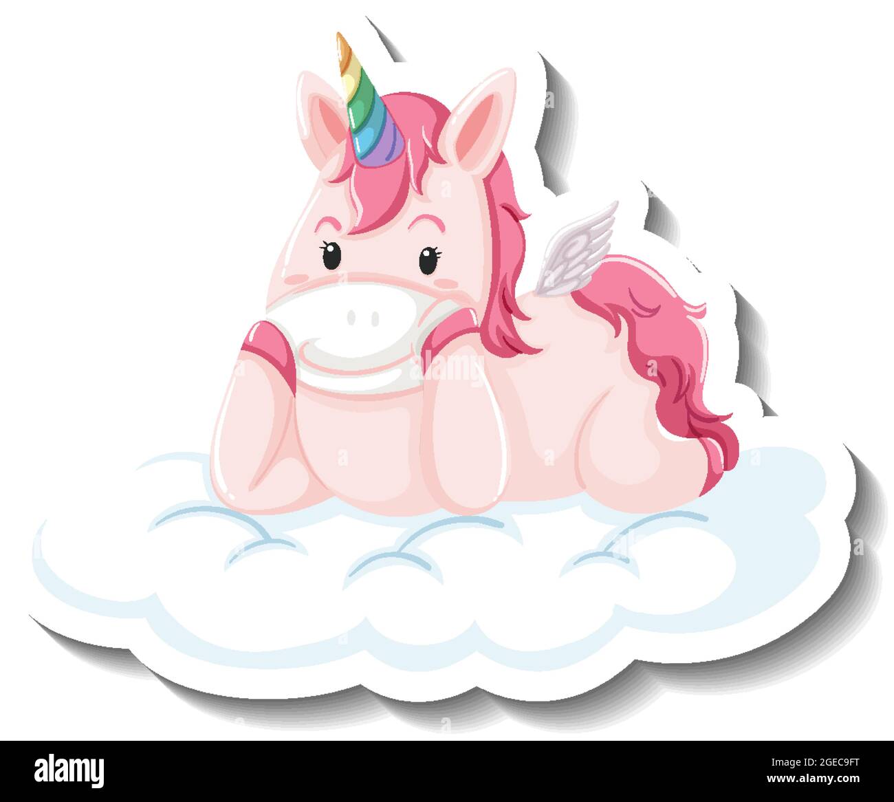 Cute unicorn laying on the cloud on white background illustration Stock ...