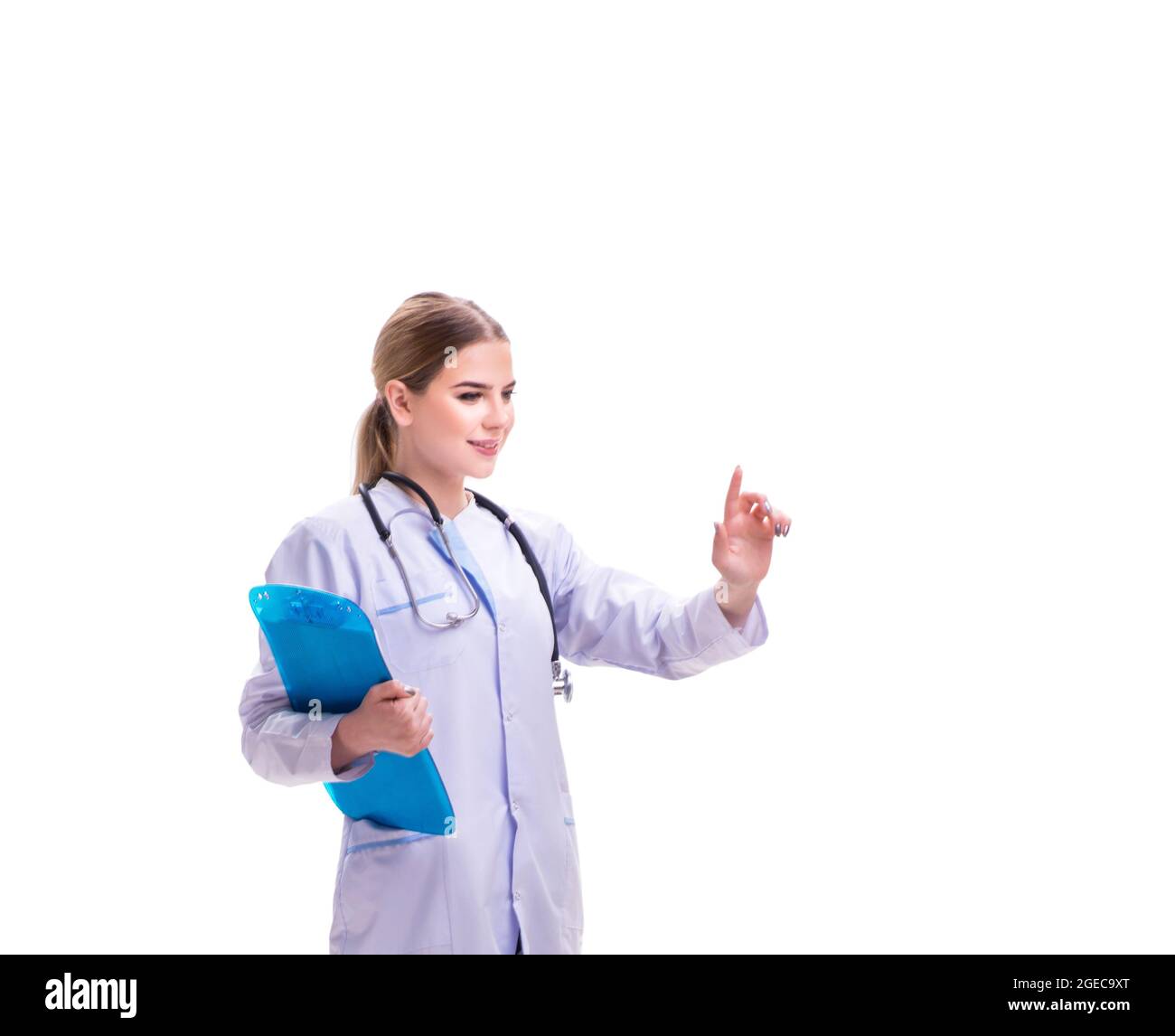 The young woman doctor isolated on white background Stock Photo - Alamy