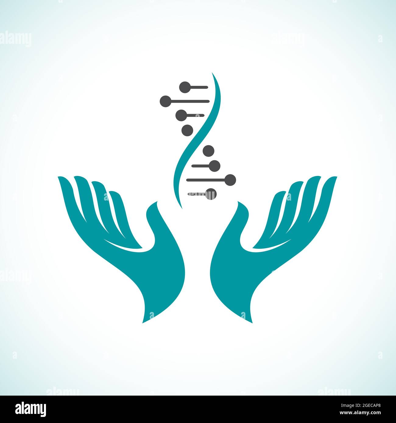 Vector logo hand with dna. Nucleic acid double helix. Genetic research Stock Vector