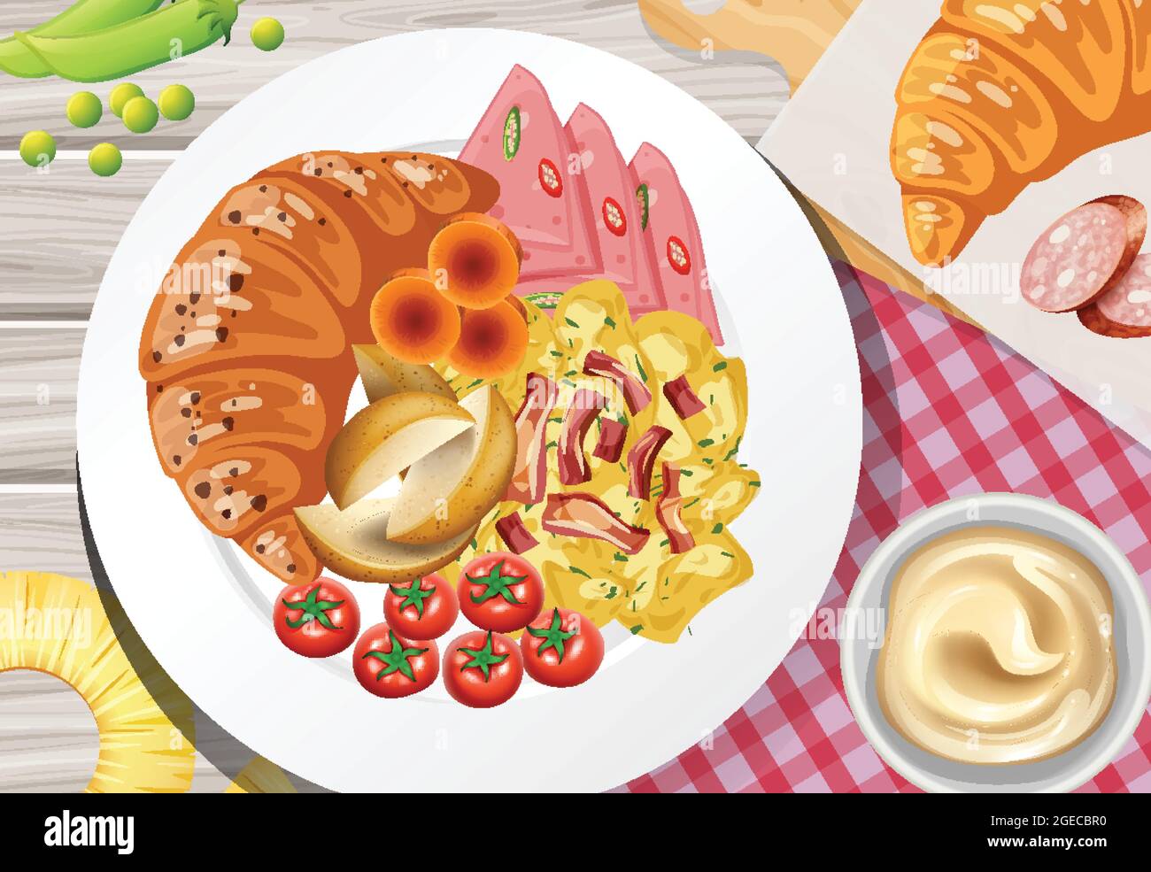 Healthy breakfast set on the table illustration Stock Vector Image ...
