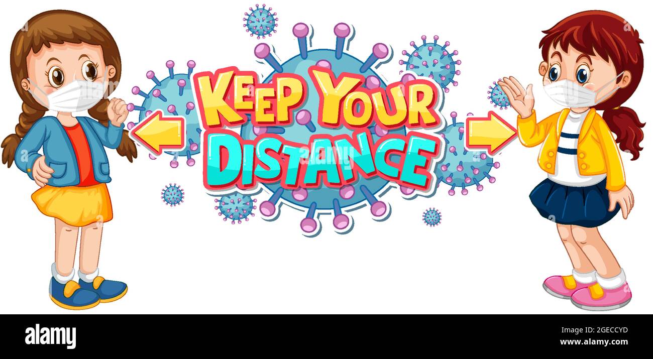 Keep your distance font design with two kids keeping social distance ...