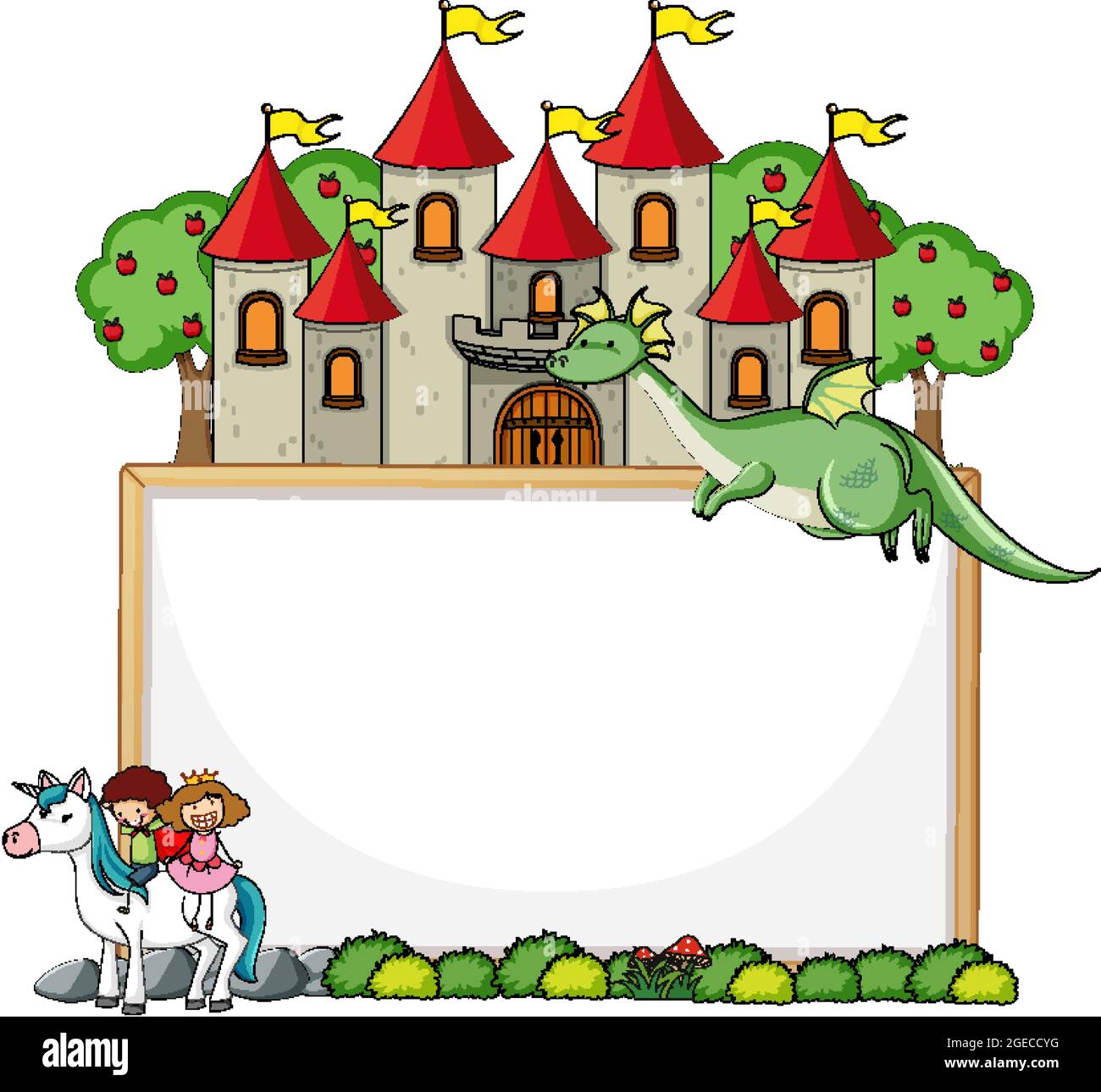 Empty banner with fairy tale cartoon character and elements isolated ...