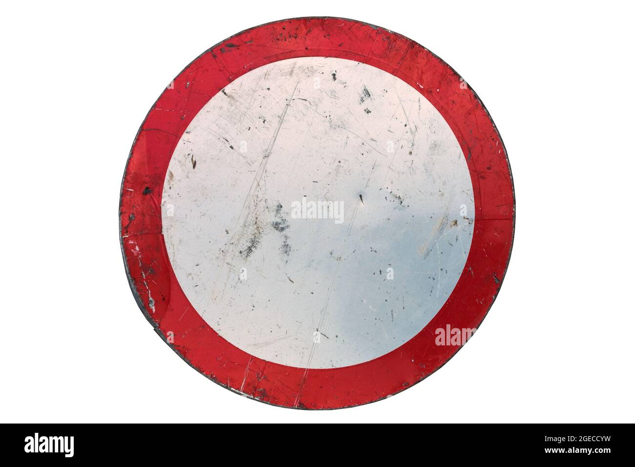 Old scratched round red road sign 'No entry' isolated on white Stock ...