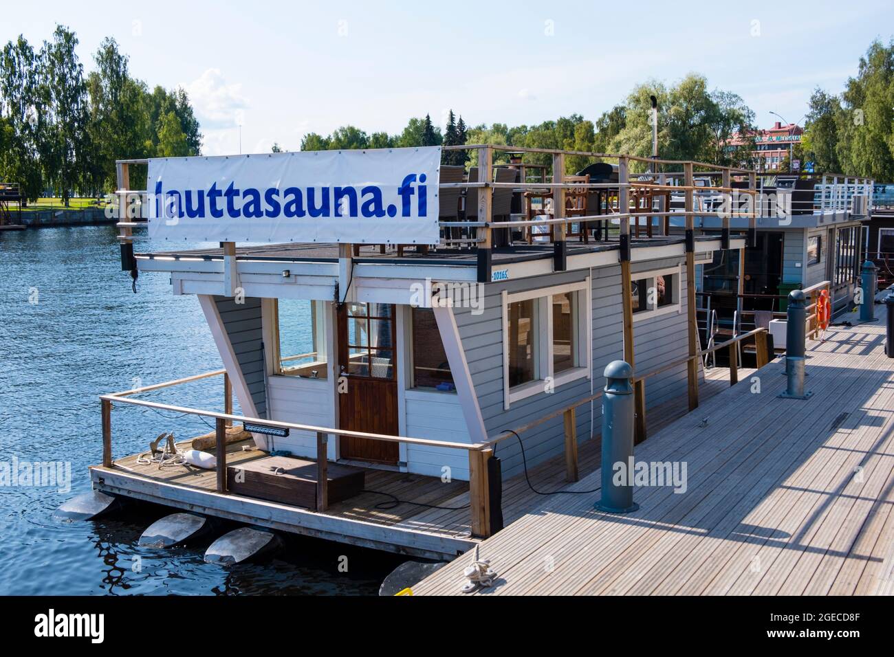 Lauttasauna, sauna on a boat, Laukontori, Tampere, Finland Stock Photo