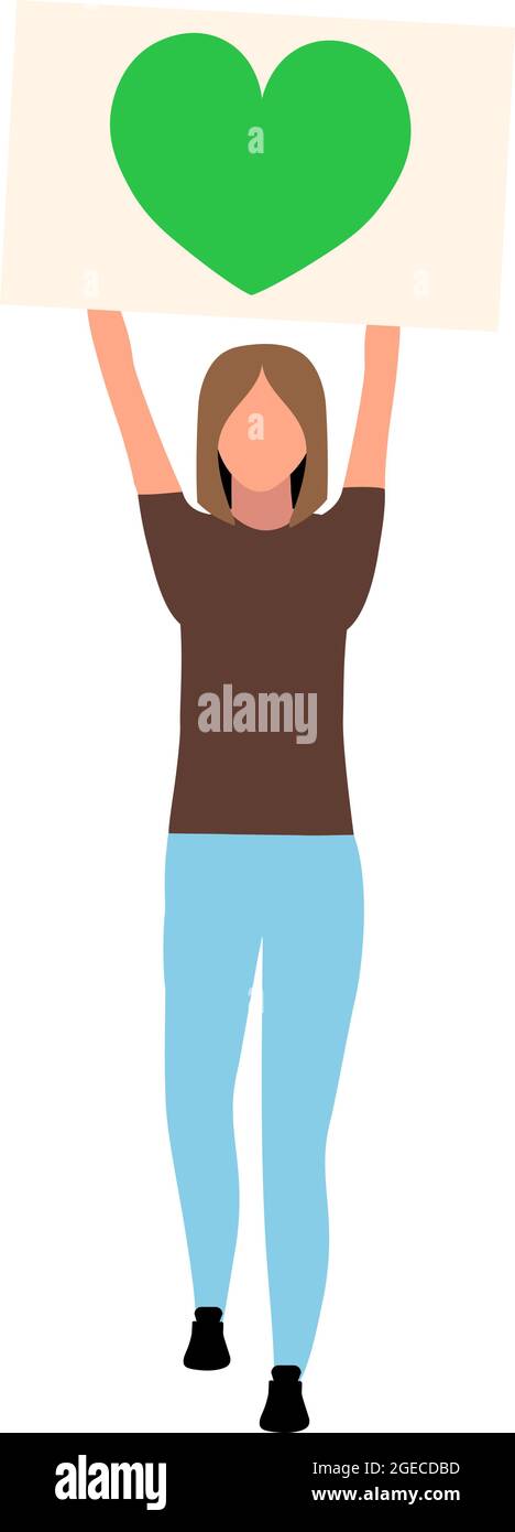 Woman promoting love for environment semi flat color vector character ...