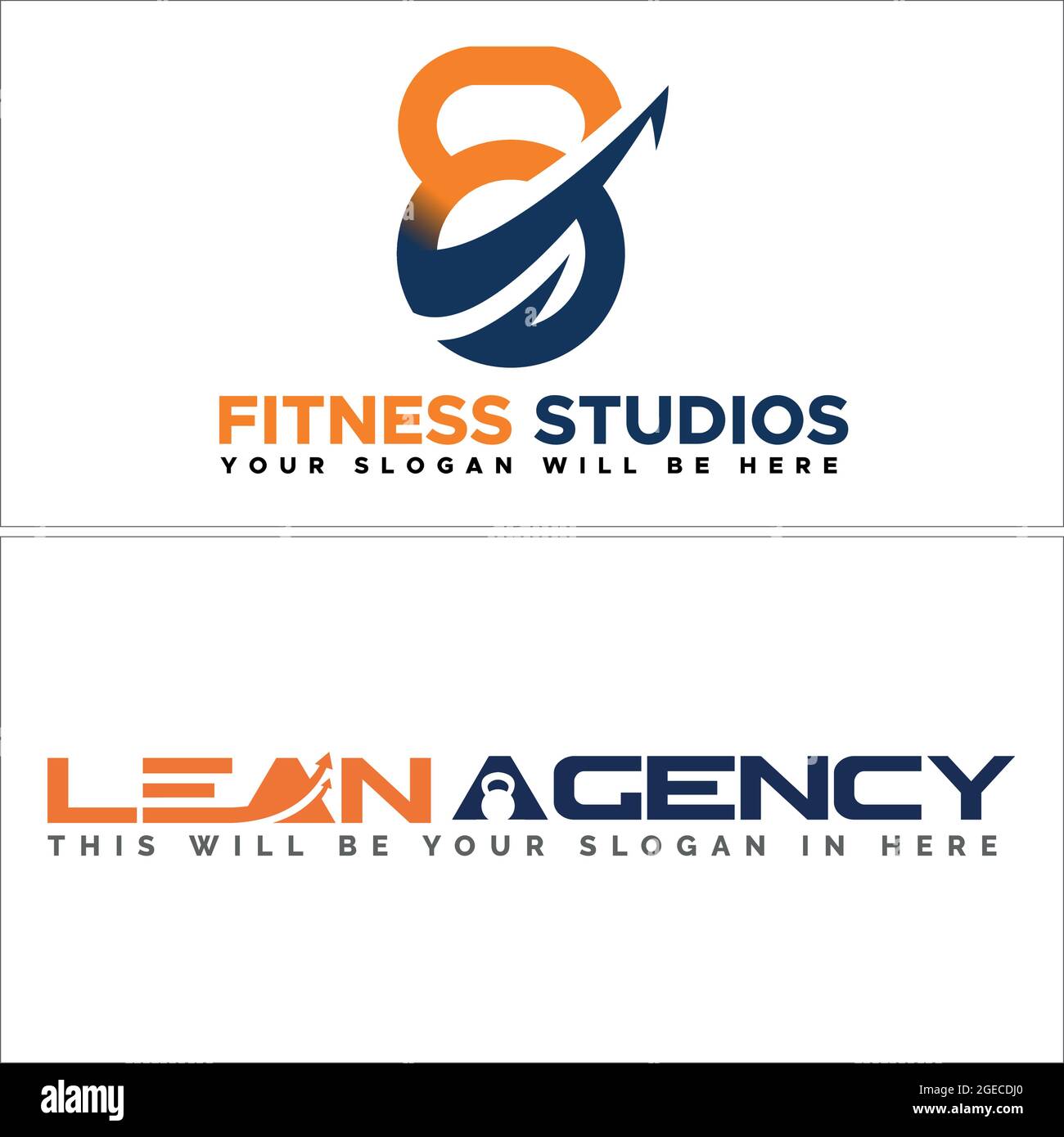 Business consulting gym fitness agency with arrow barbell dumbbell workout logo design Stock Vector