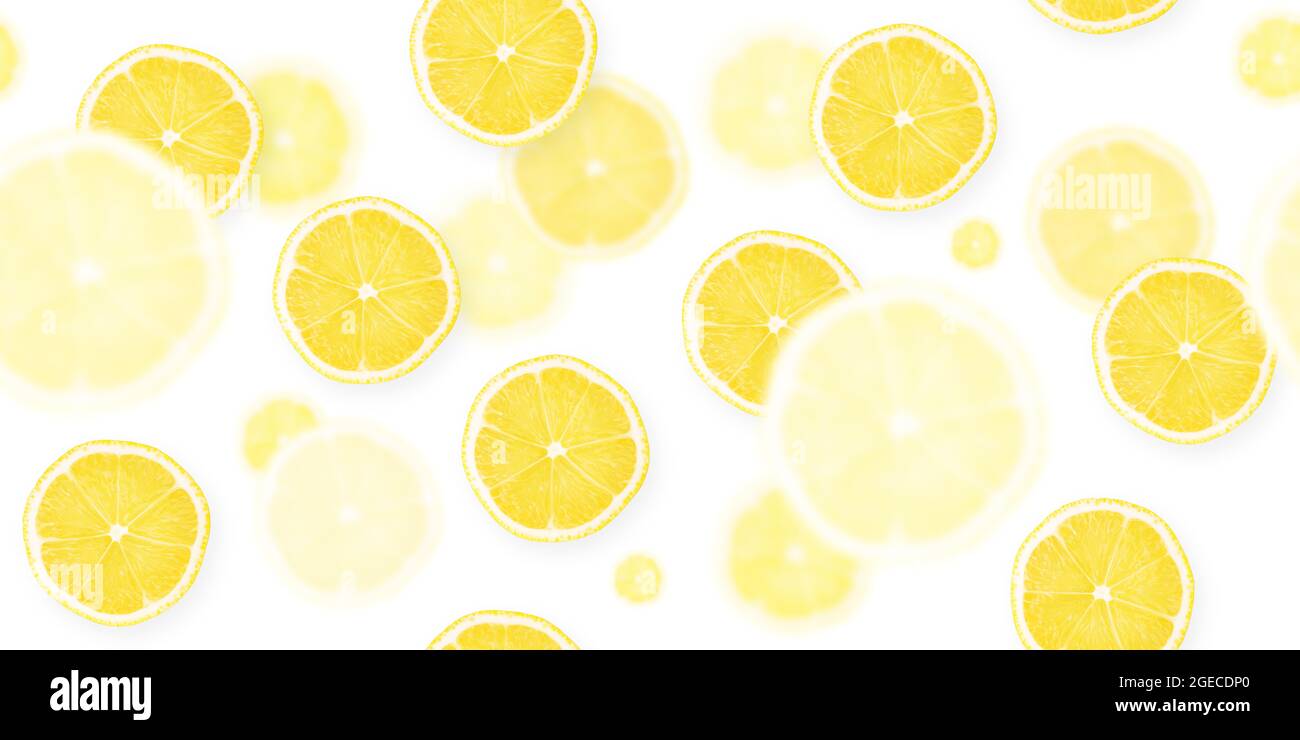 Citrus seamless pattern. Lemon slices isolated on white. Flat background texture Stock Photo