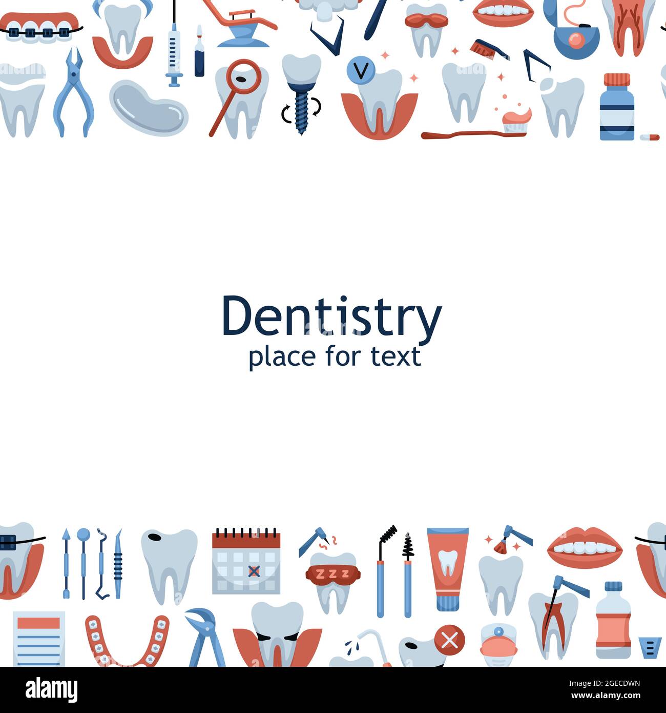 Vector illustration of flat dentistry icons with a place for text Stock ...