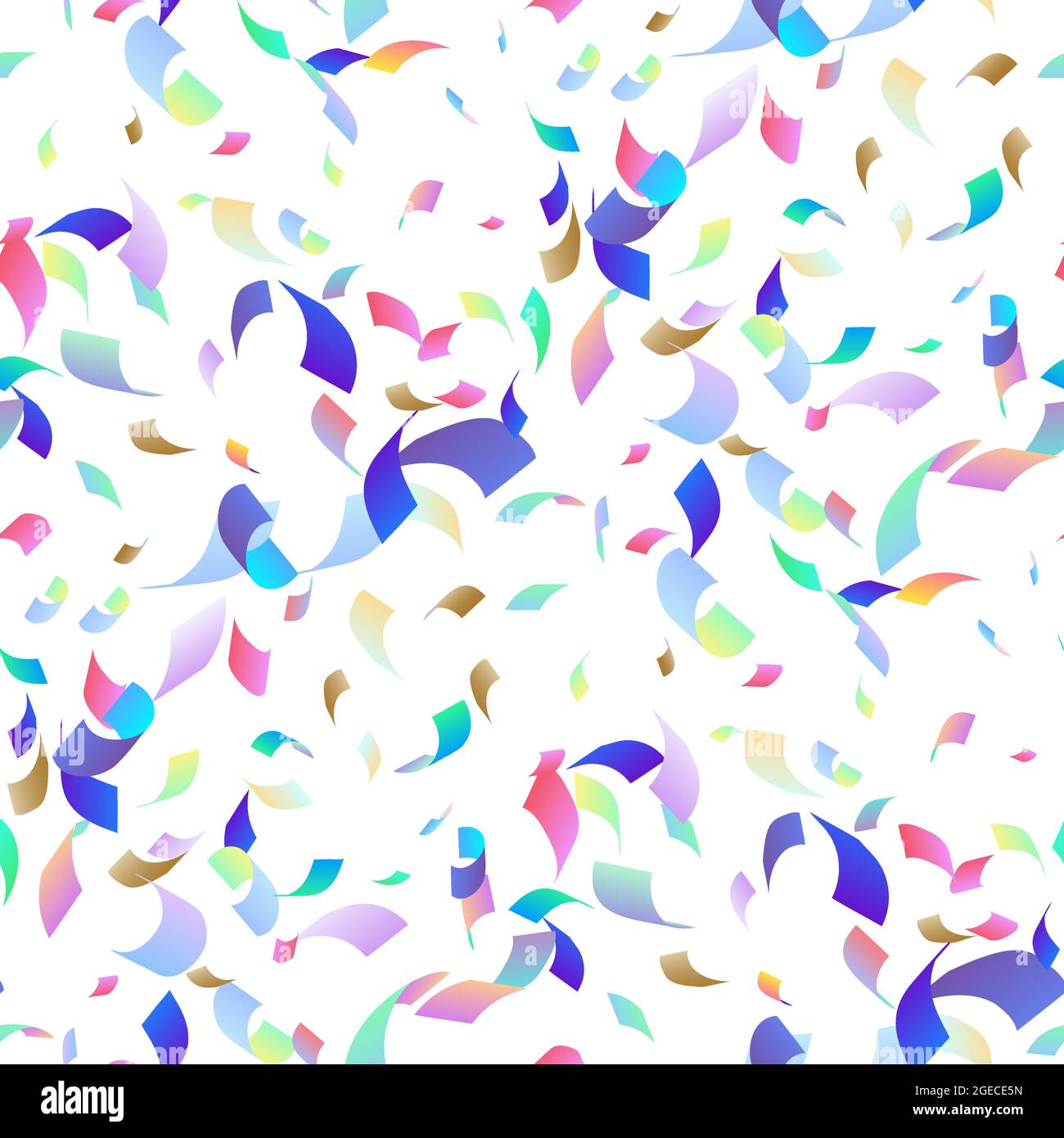 Seamless pattern of falling festive multi colored ribbon. Bright festive tinsel isolated on white background. Design for Birthday Celebration, New Yea Stock Vector
