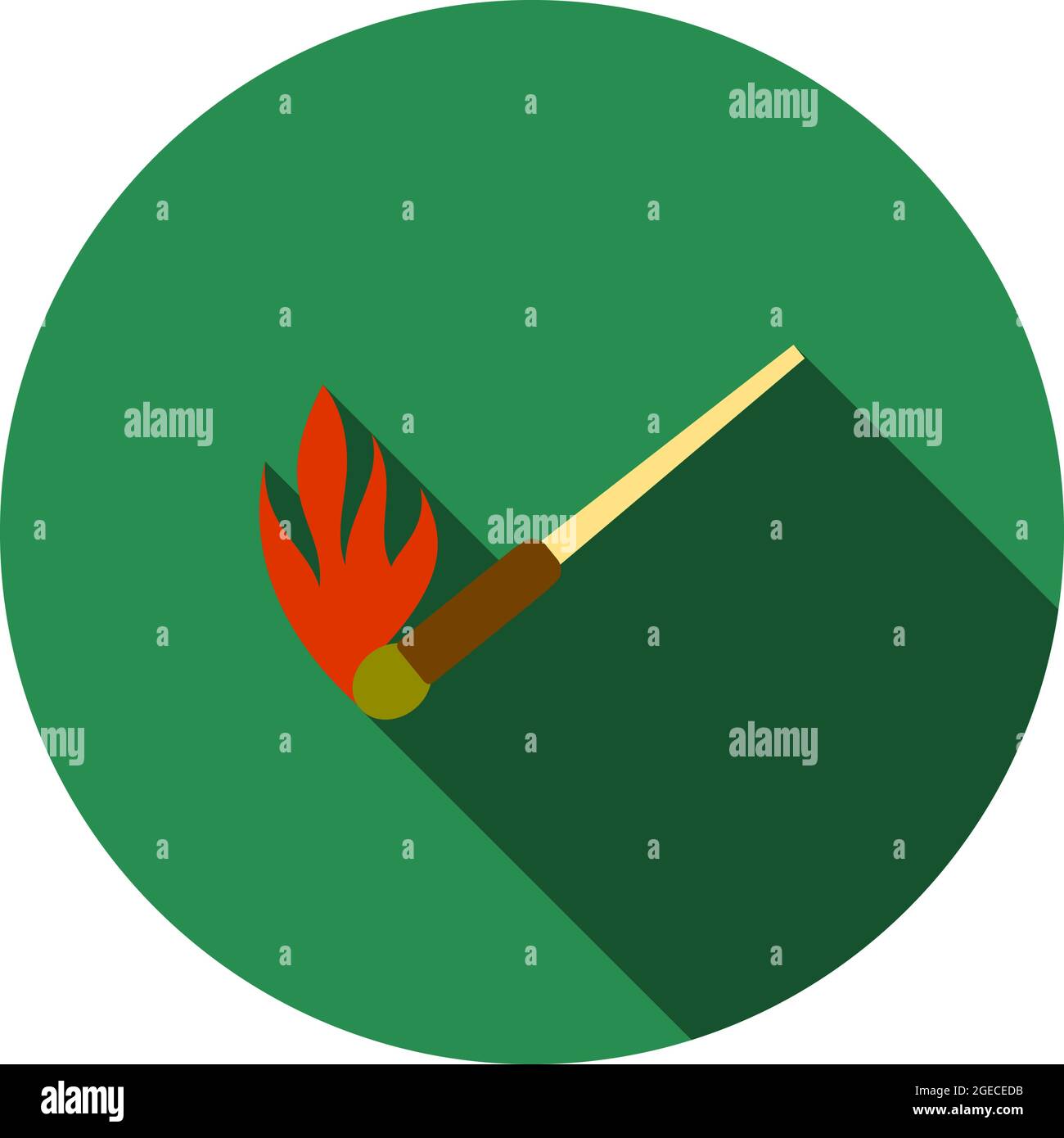 Burning Matchstik Icon. Flat Circle Stencil Design With Long Shadow. Vector Illustration. Stock Vector
