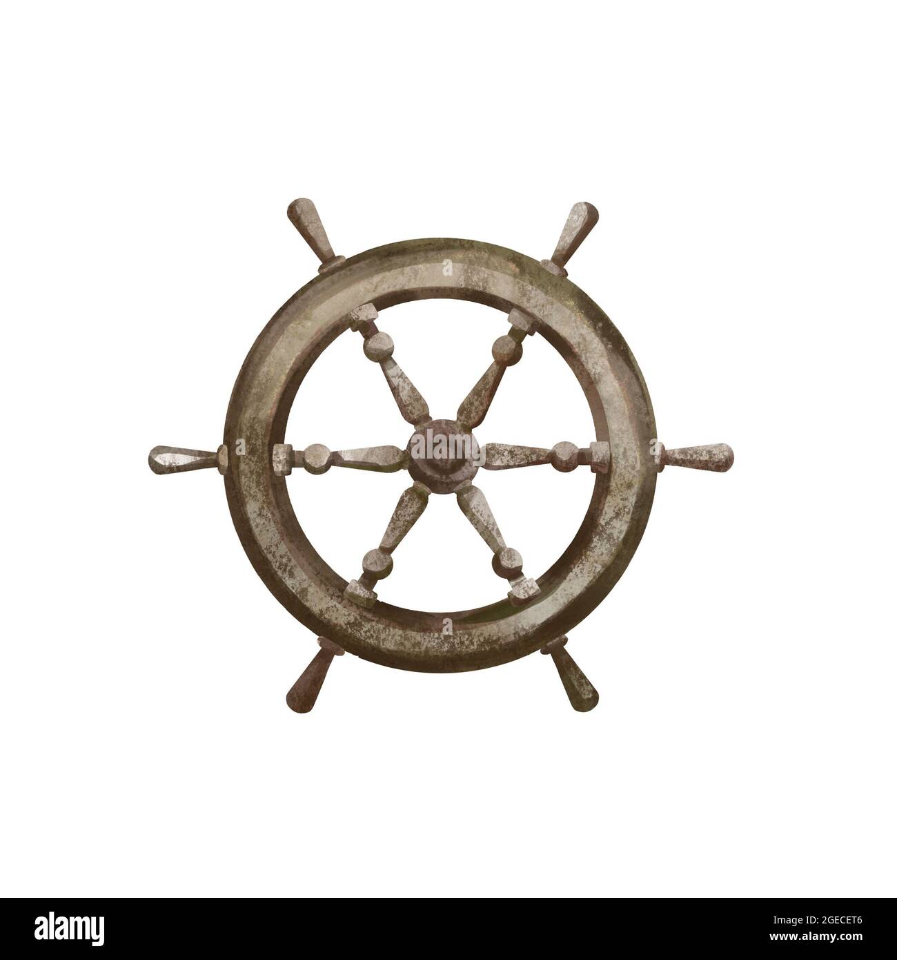 Watercolor illustration hand drawn steering wheels for old pirate ship