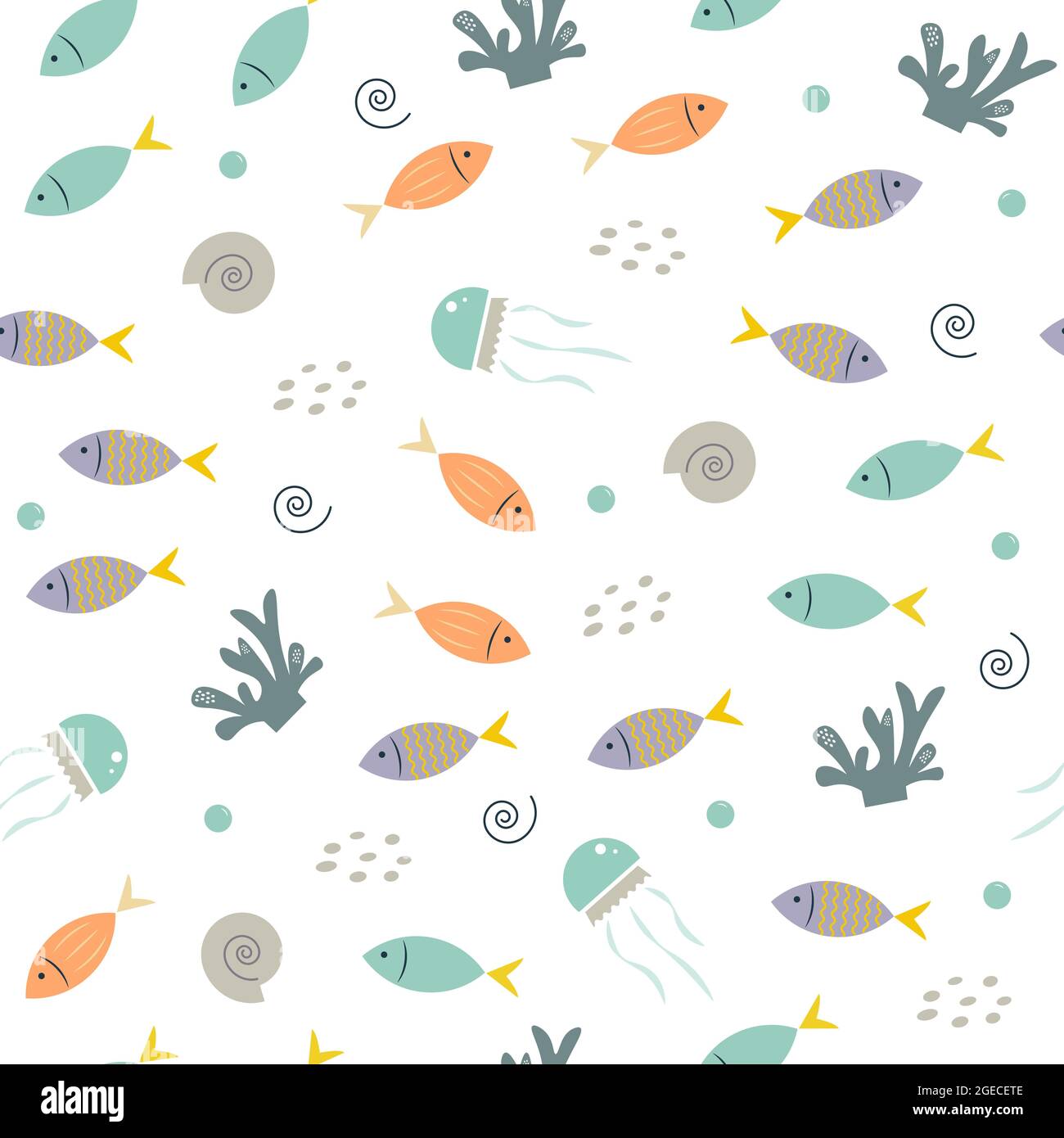 Seamless sea pattern with fish and jellyfish Stock Vector