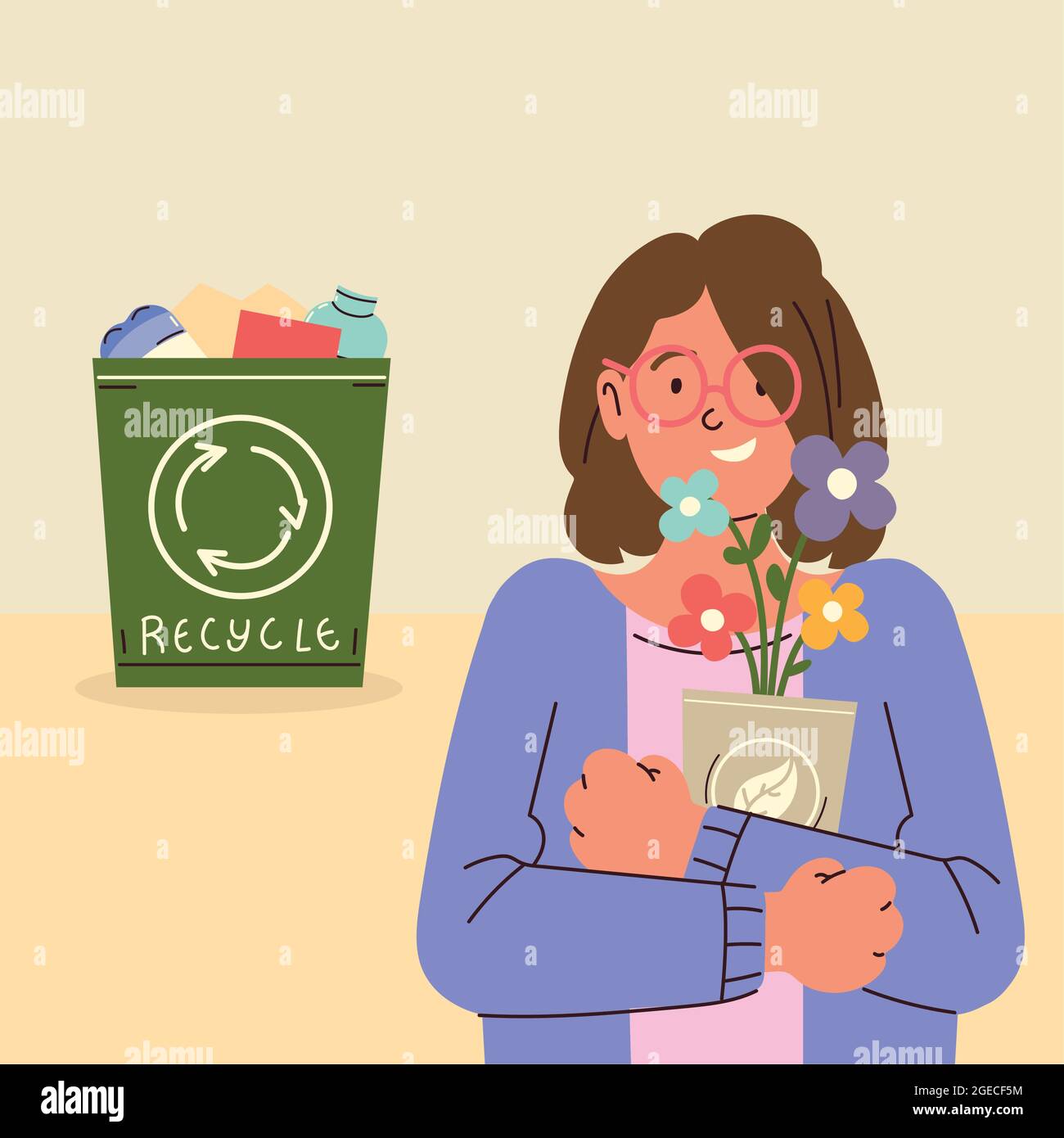 woman with flowers and recycle bin Stock Vector Image & Art Alamy