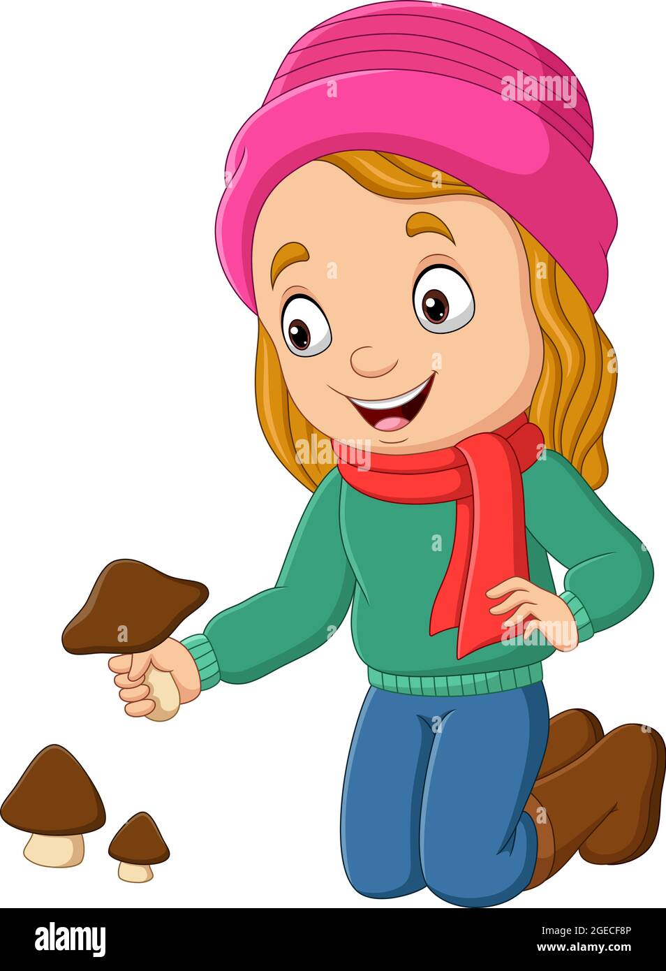 Cartoon little girl holding a mushrooms Stock Vector
