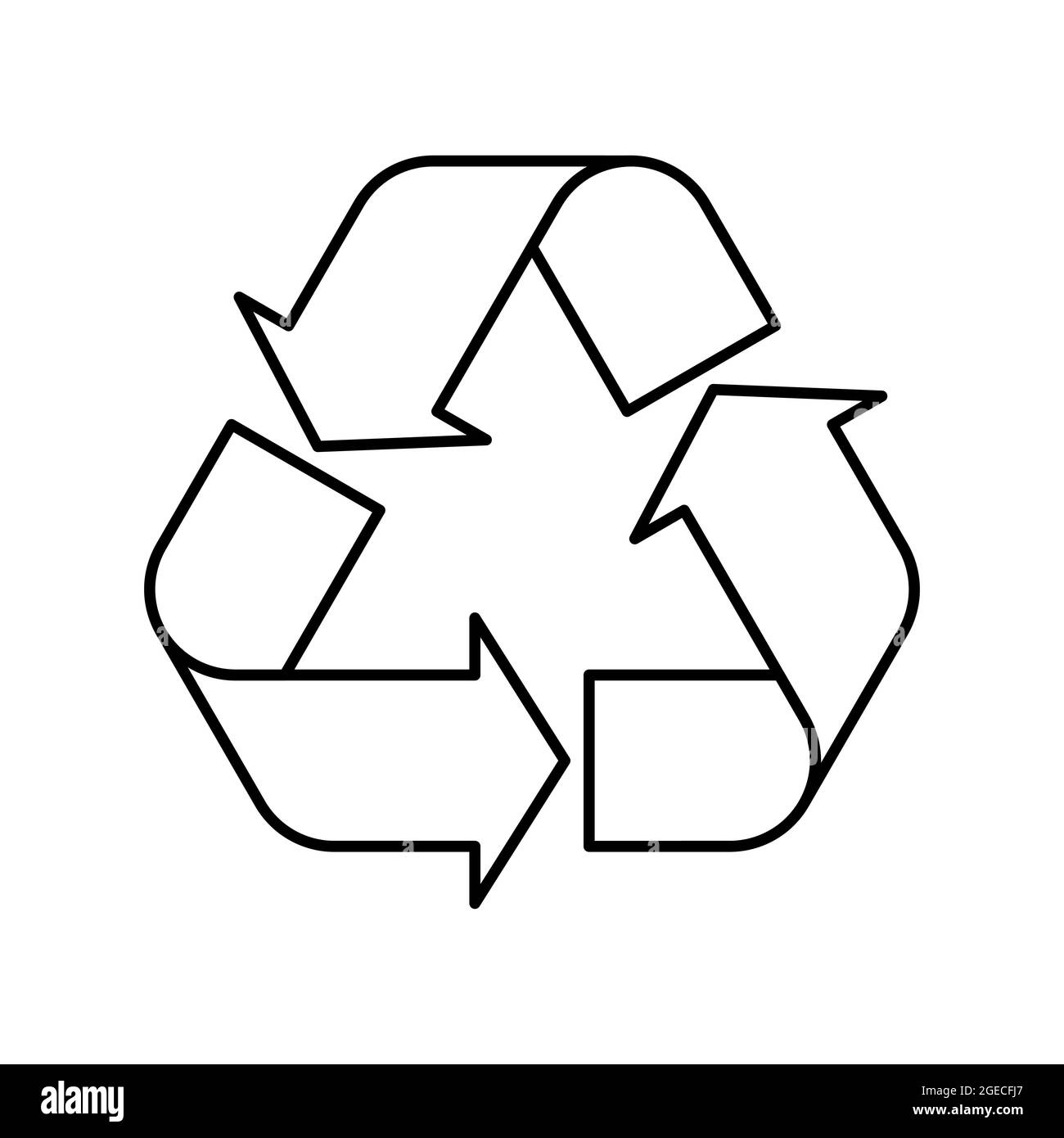 Universal Recycling Symbol. Reverse version. Theme of low or zero waste, clear energy, natural resources conservation, natural ecosystems protection or ecological sustainability of the planet. Black outline vector symbol. Stock Vector