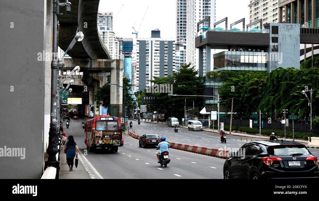 Bangkok City Center Road Traffic Covid Lockdown Pandemic Thailand Stock Photo