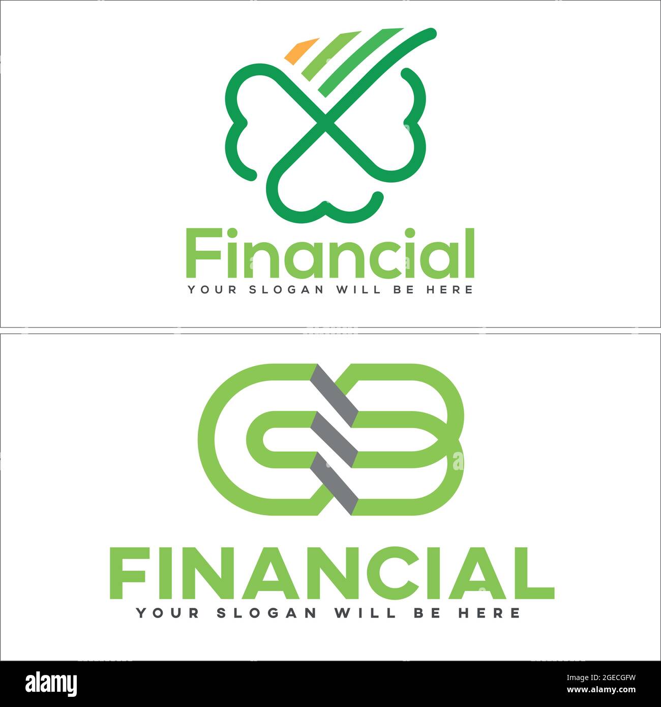 Business accounting finance with icon green clover leaf floral nature initial letter modern logo design Stock Vector