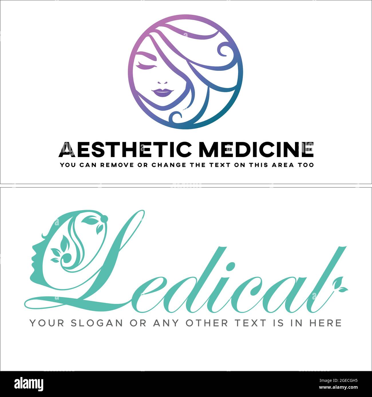 Medicine spa salon hair stylish with face beauty beautiful women leaf leaves modern logo design Stock Vector