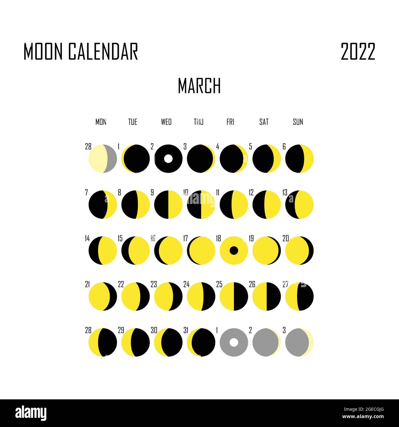 Moon Calendar March 2022 March 2022 Moon Calendar. Astrological Calendar Design. Planner. Place For  Stickers. Month Cycle Planner Mockup. Isolated Black And White Background  Stock Vector Image & Art - Alamy