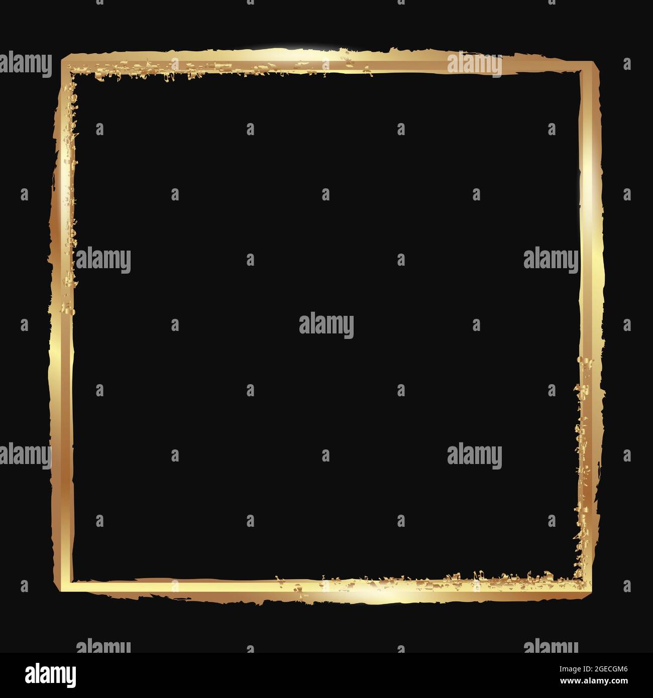 Gold or copper square frame with glowing effect and glitter on a dark background. For packaging design, photographs. Vector illustration. Stock Vector