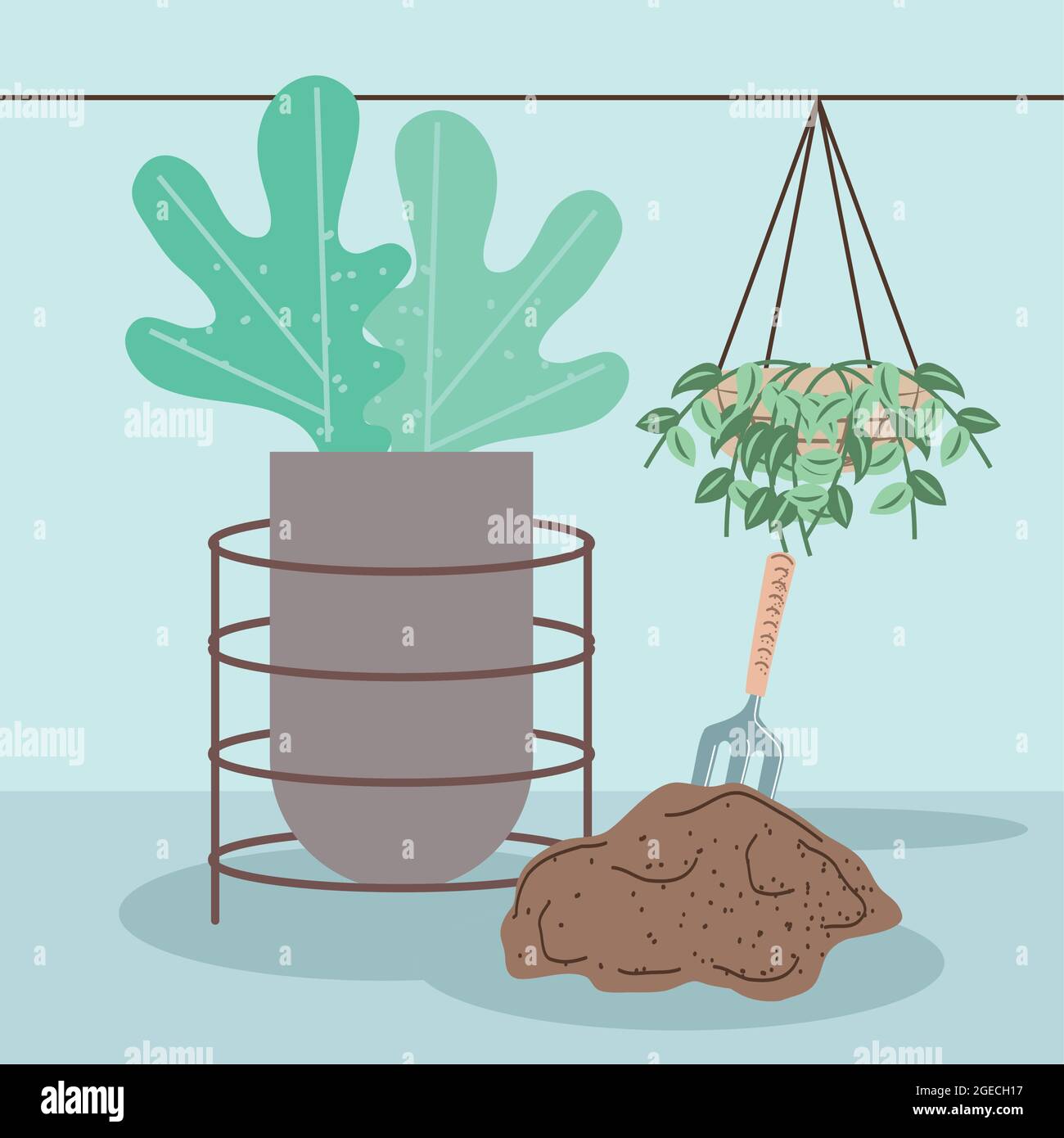 plants in pots and rake Stock Vector Image & Art - Alamy