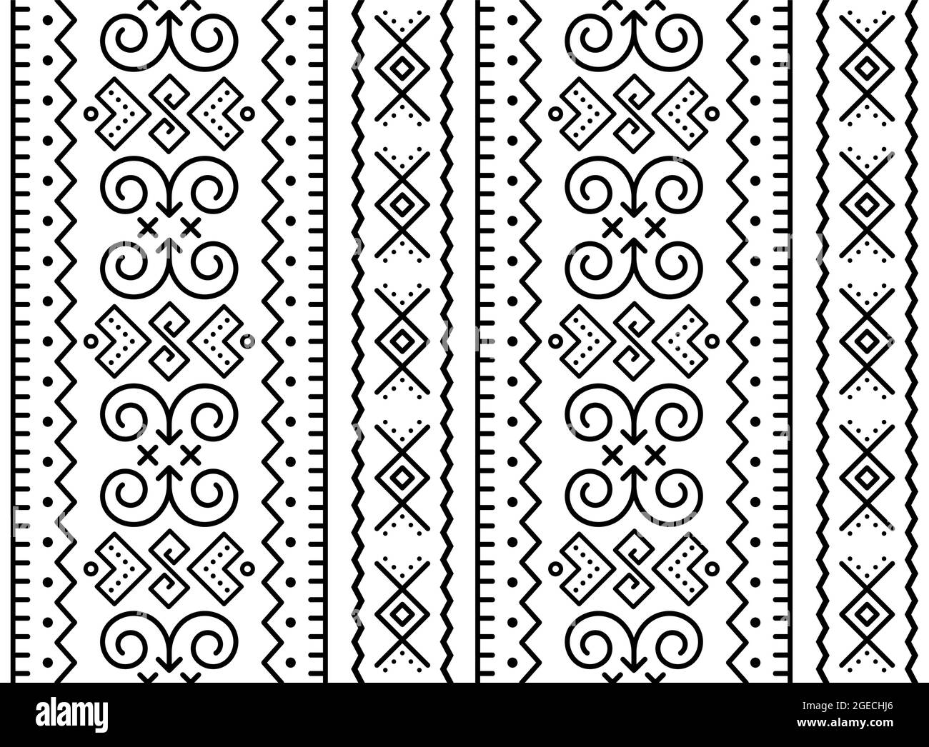 Slovak tribal folk art vector seamless geometric pattern, retro decor inspired by traditional painted houses from village Cicmany in Zilina region, Sl Stock Vector