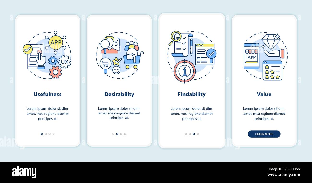 UX principles onboarding mobile app page screen Stock Vector