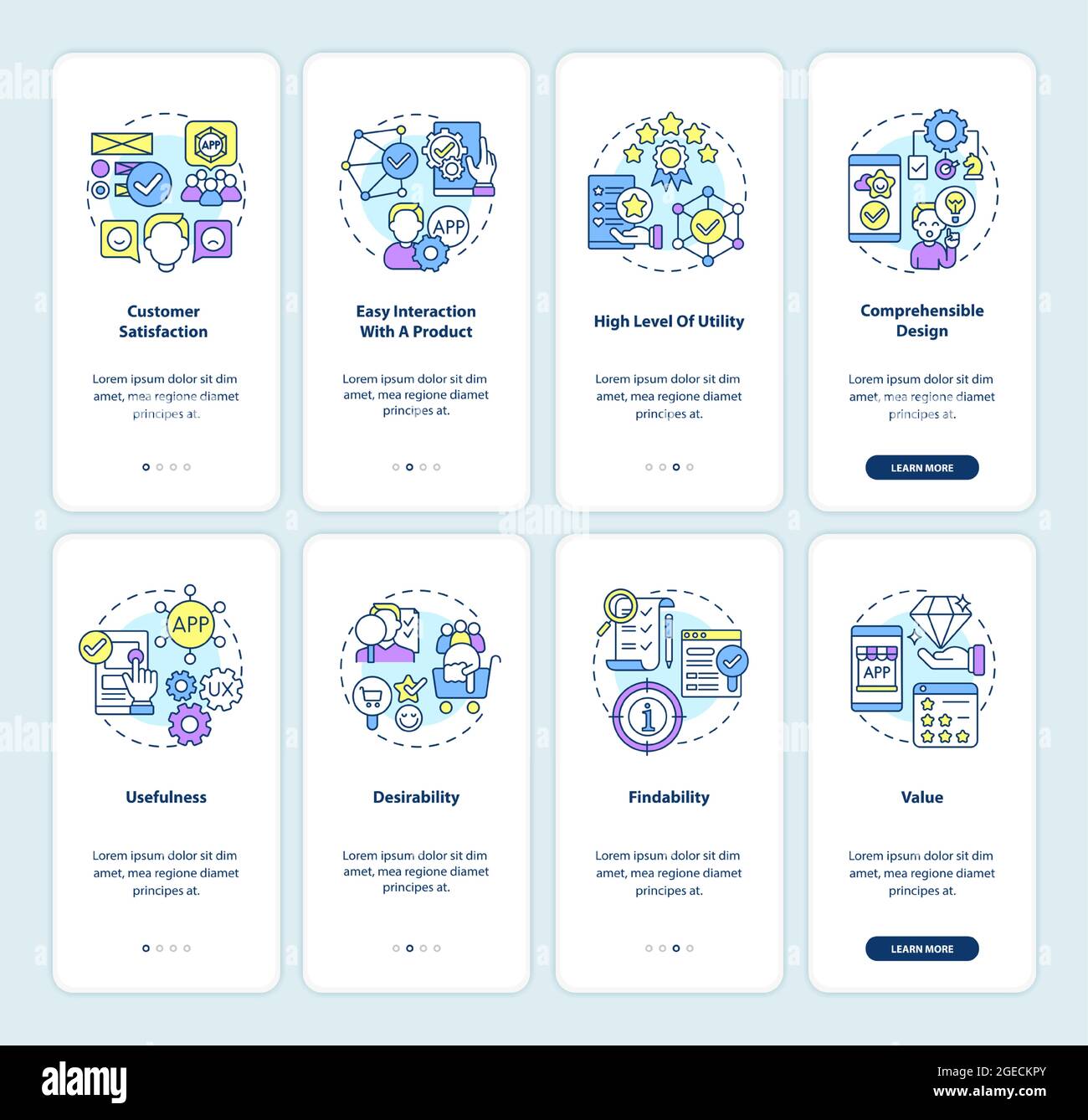 Product development onboarding mobile app page screens set Stock Vector ...