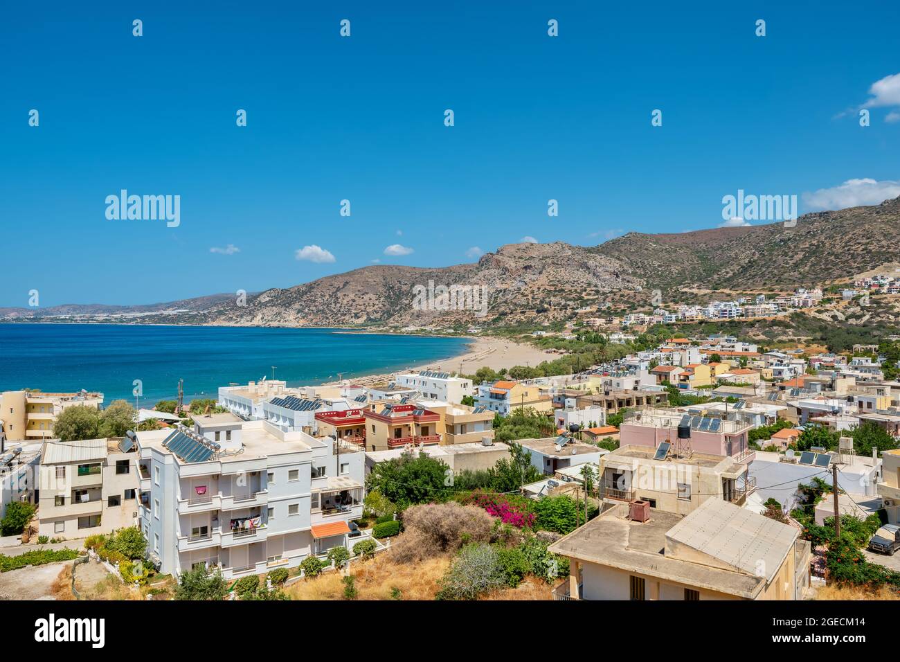 Cityscape of small town Paleochora from Venetian fortress. Crete, Greece Stock Photo