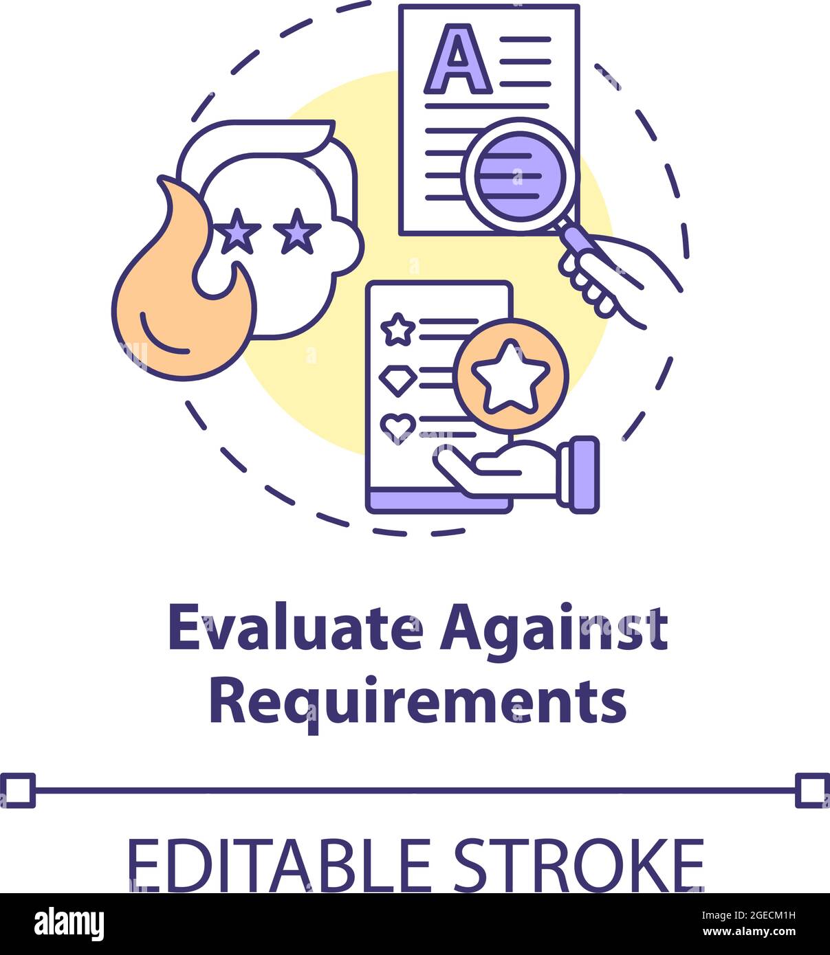 Evaluate against requirements concept icon Stock Vector