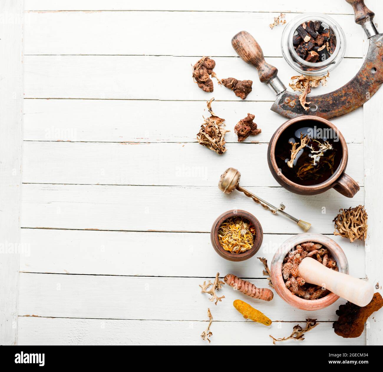 Herbal tea from medicinal herbs.Medicinal plants and roots in herbal