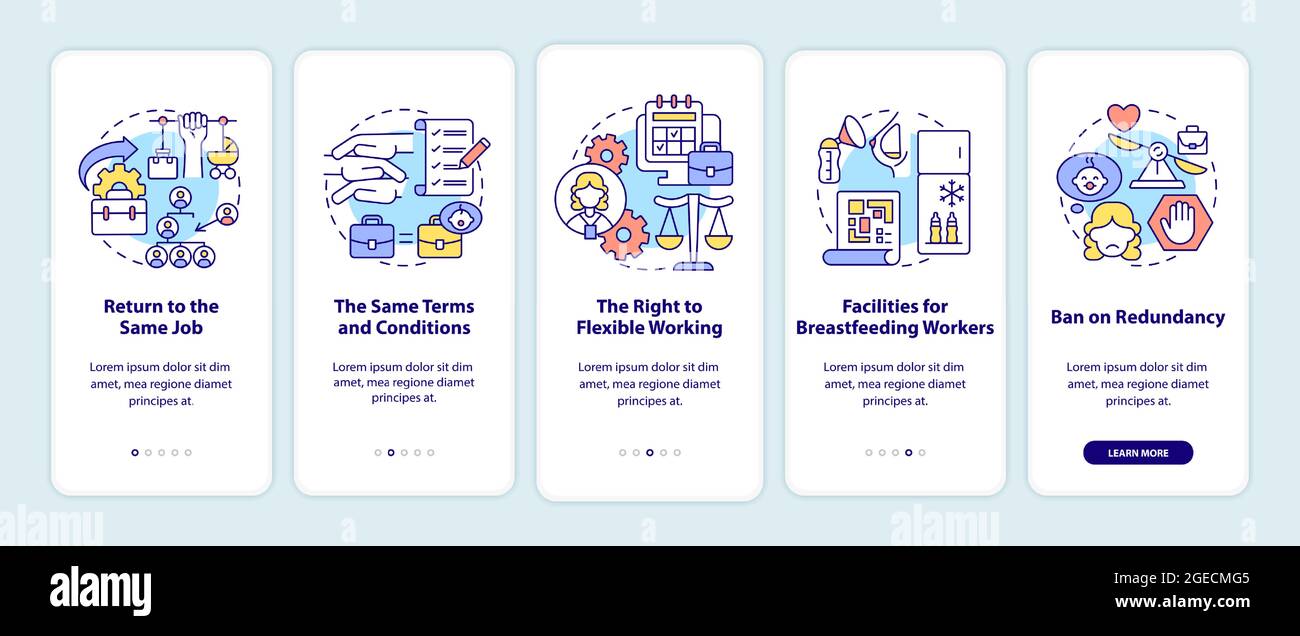 Return to work employee rights onboarding mobile app page screen Stock Vector