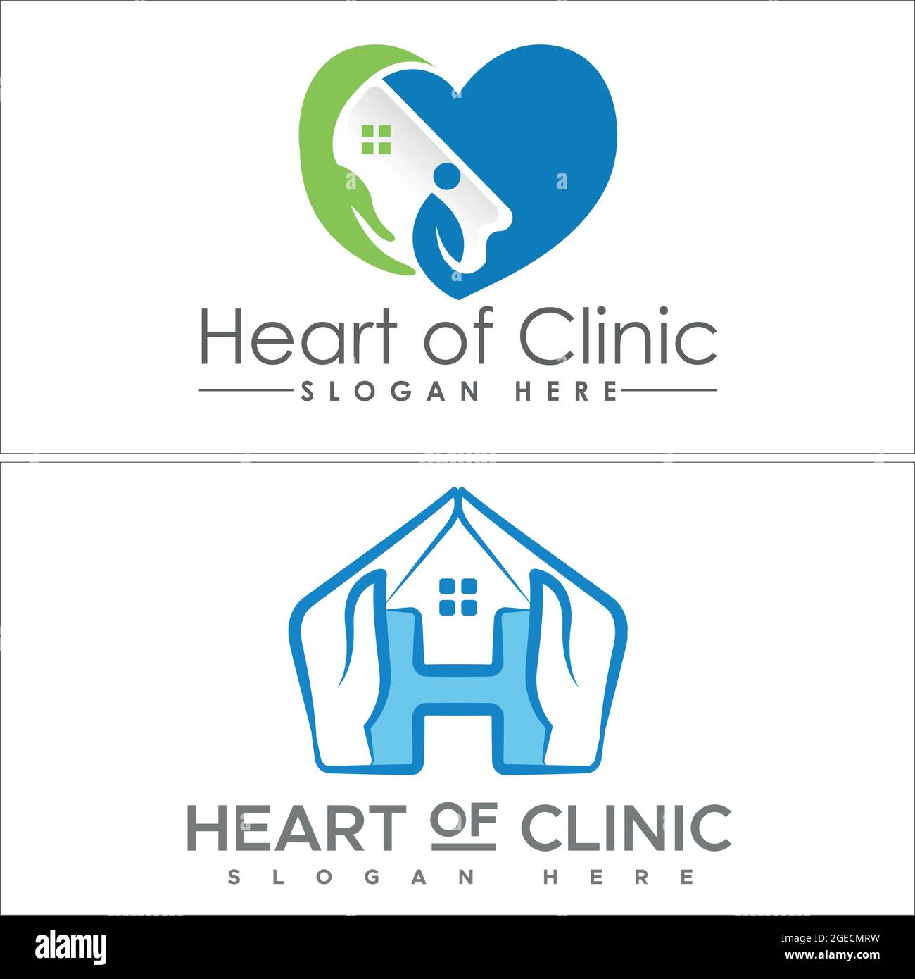 Medical clinic with love hand leaf safe protect letter H modern logo design Stock Vector