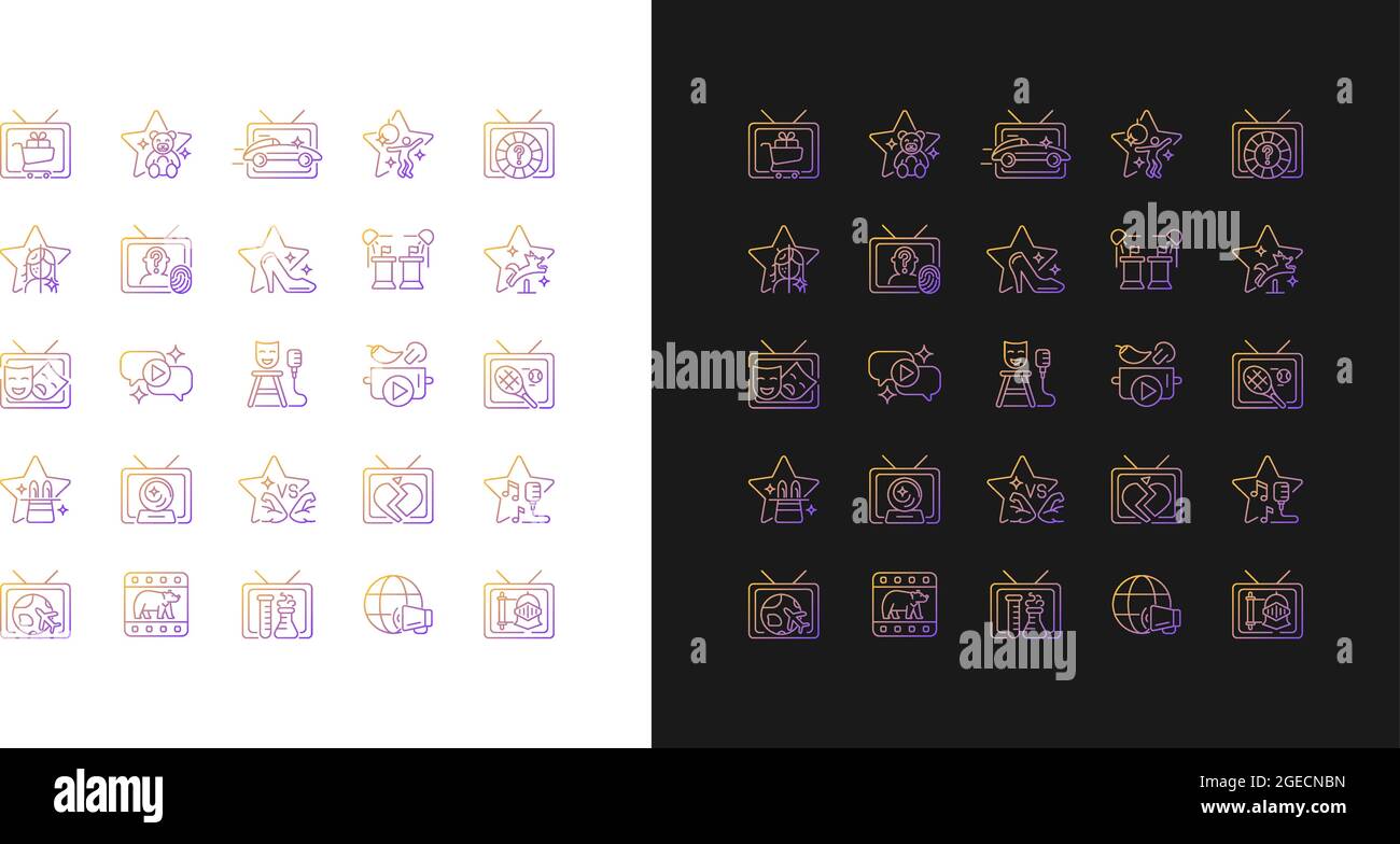 TV show gradient icons set for dark and light mode Stock Vector