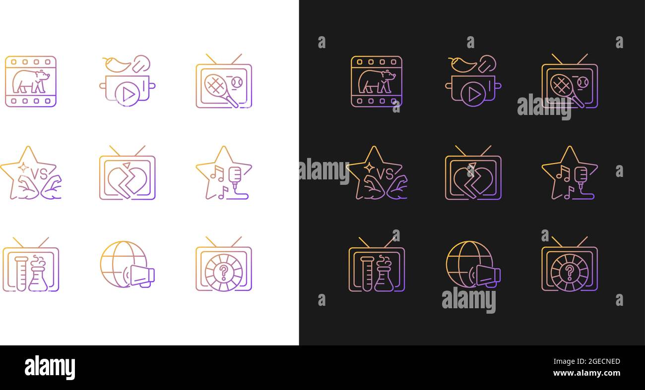 TV gradient icons set for dark and light mode Stock Vector