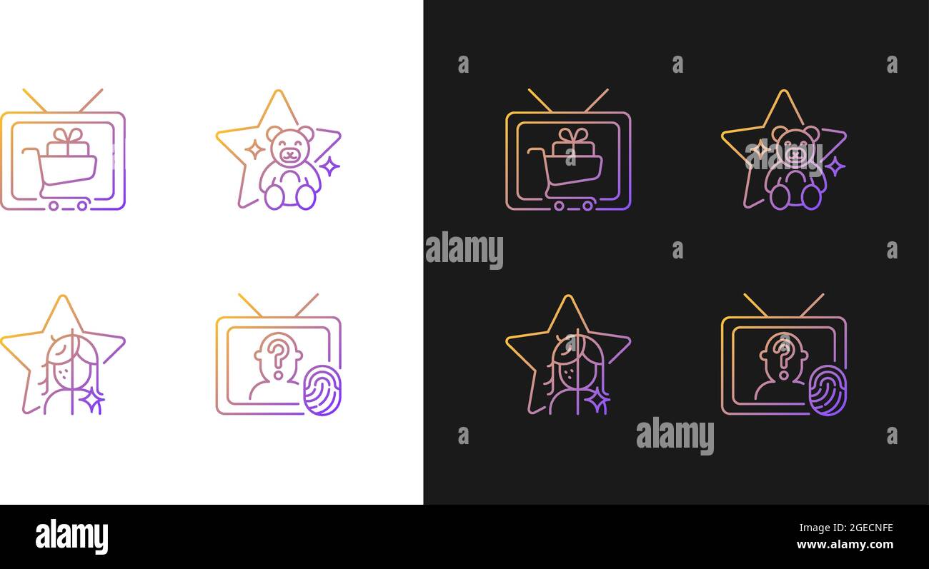 Television gradient icons set for dark and light mode Stock Vector