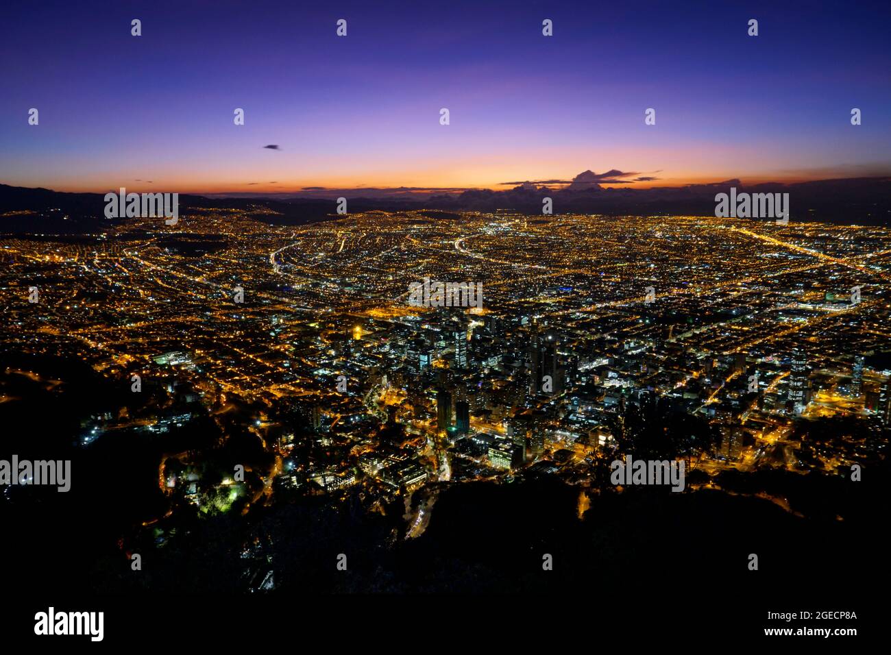 Sunset over Bogota, Colombia cityscape as seen from Monserrate Stock Photo