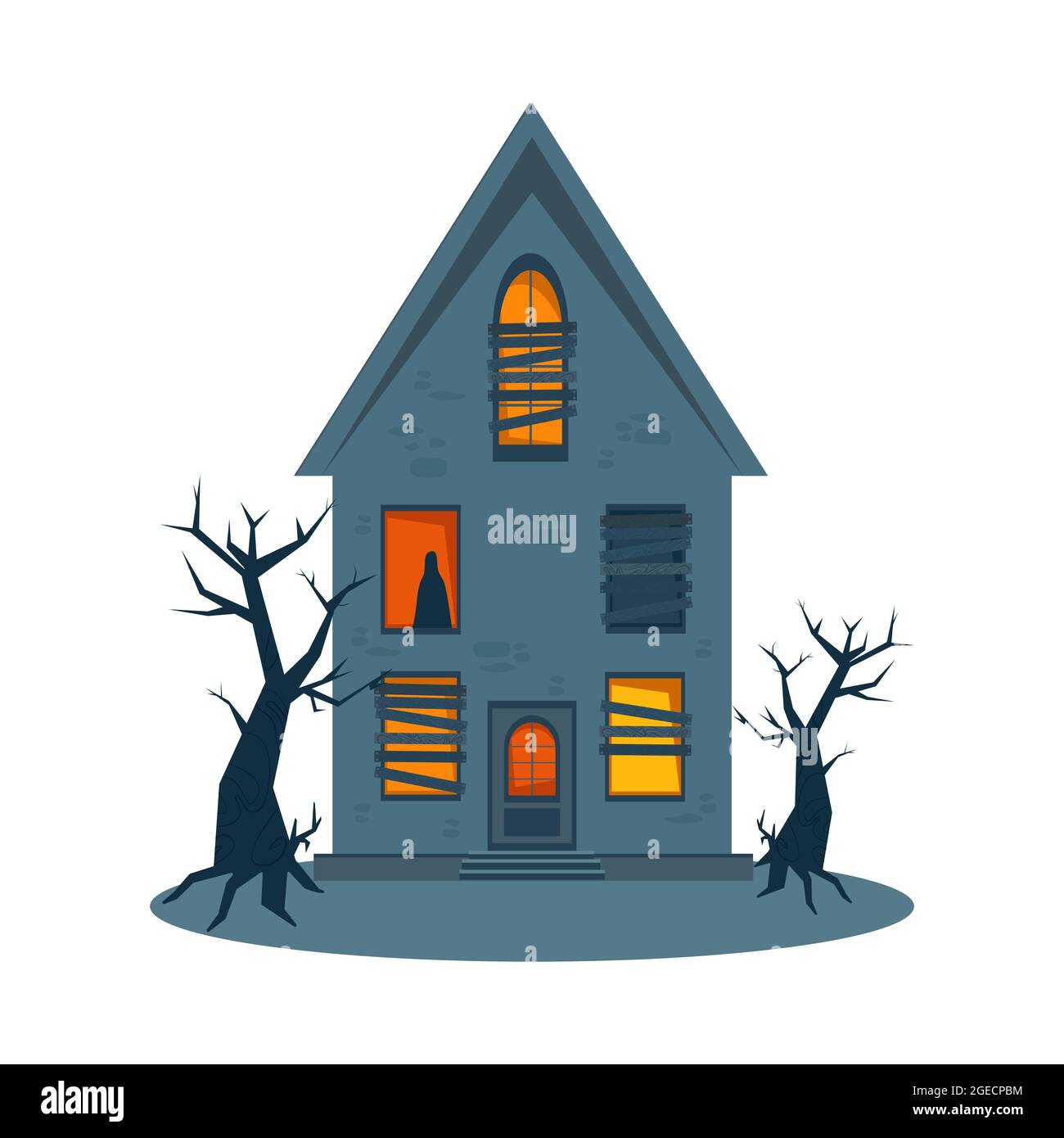 Scary haunted house and broken windows, Halloween horror house. Vector  illustration in flat style Stock Vector Image & Art - Alamy