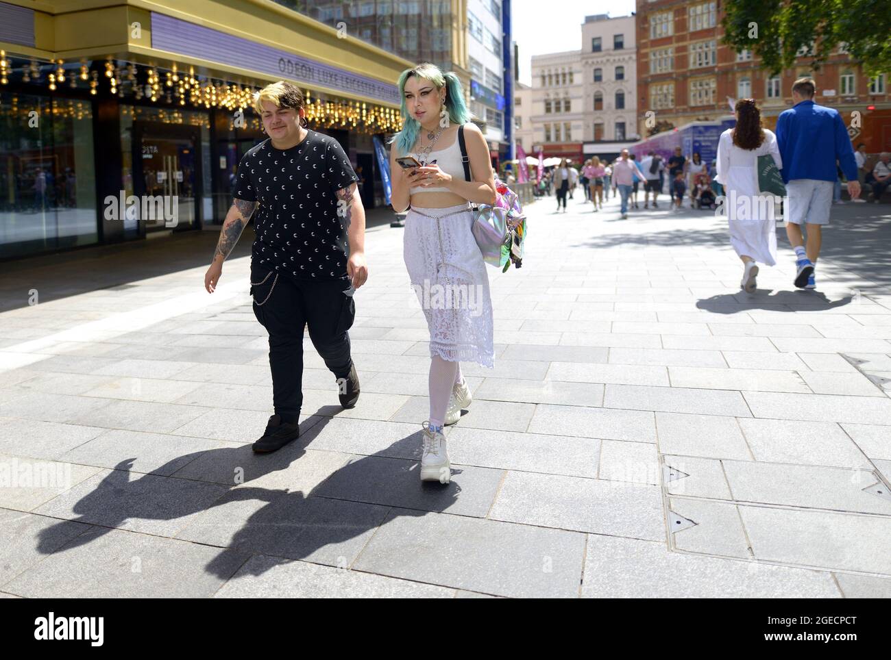 London, England, UK. Young people with distinctive clothes and makeup in Leicester Square Stock Photo