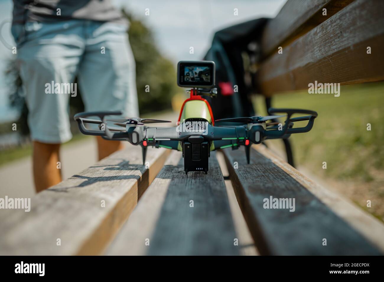 Racing drone. DJi FPV high-speed racing drone with a GoPro mounted on top  of it Stock Photo - Alamy