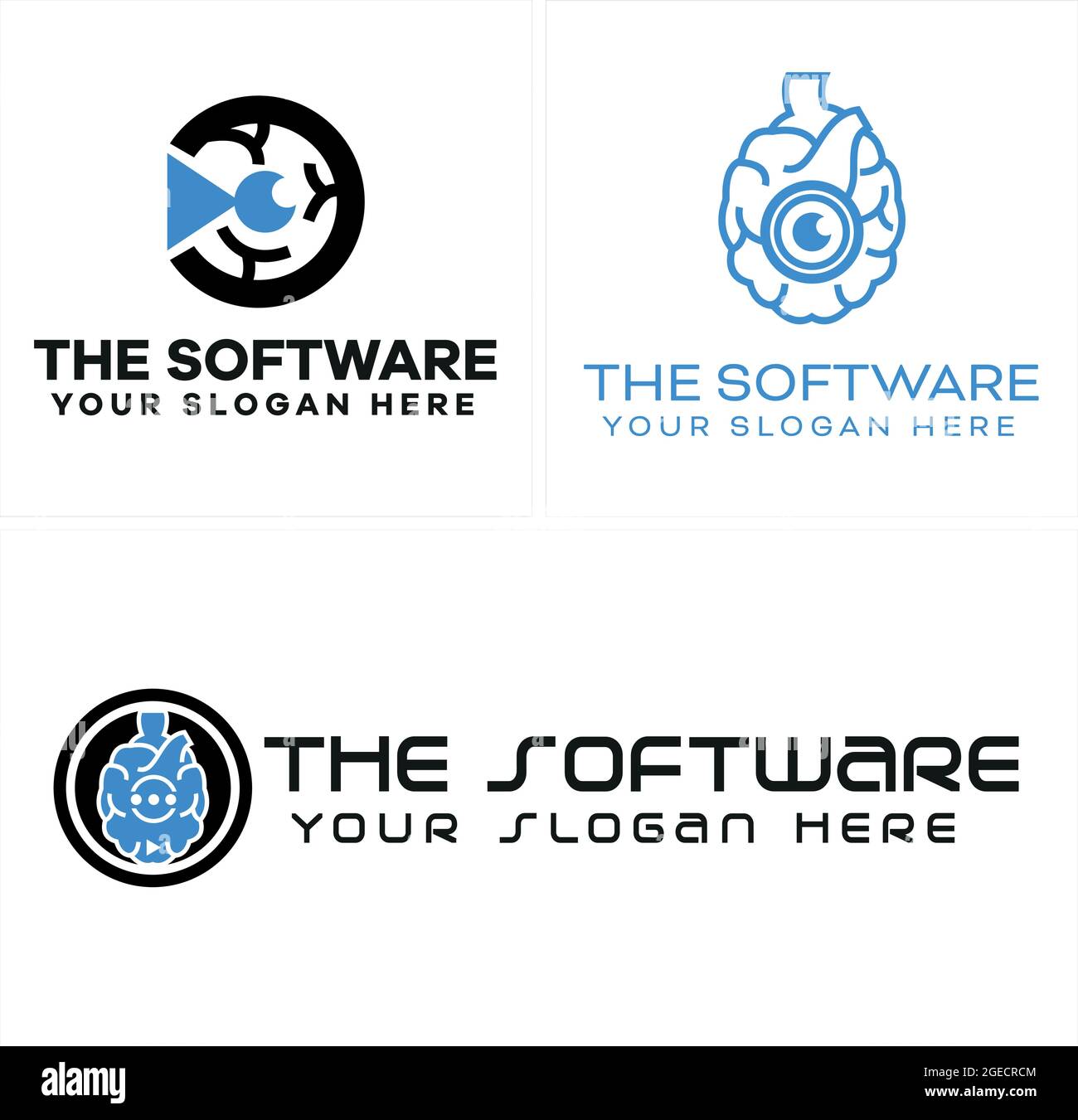 Blue symbol initial lens circle brain Application Software logo design Stock Vector