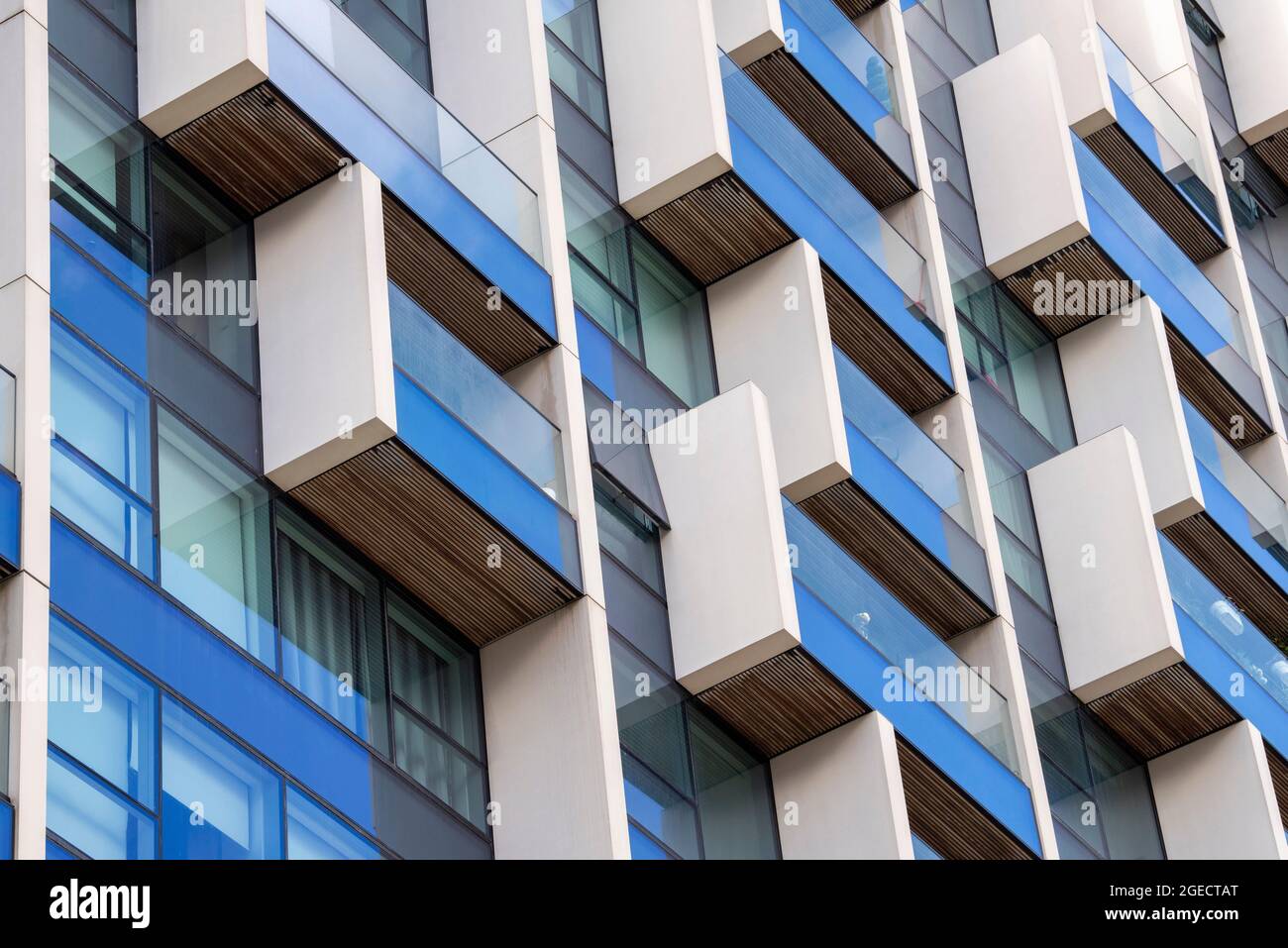 Close up detail of an apartment block in North Greenwich, London