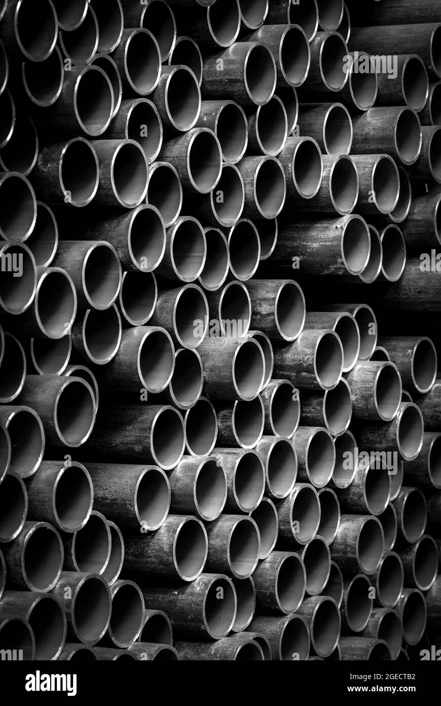 Rows of steel tubes. in a steel foundry in the UK. Stock Photo