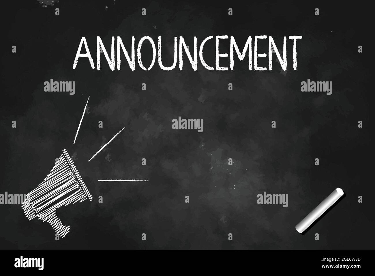 Announcement written with white chalk on blackboard with megaphone Mic ...