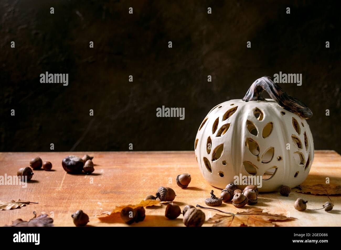 Halloween decorations, hand crafted ceramic pumpkin Stock Photo