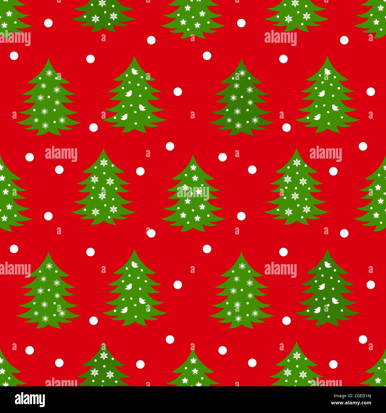 Green Christmas trees on red background seamless pattern. Vector ...