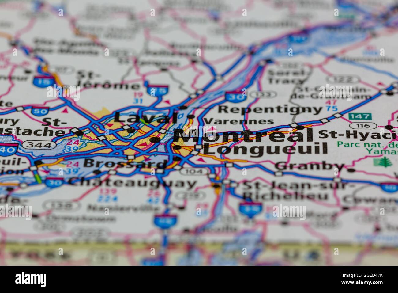 Montreal Quebec Canada shown on a road map or Geography map Stock Photo
